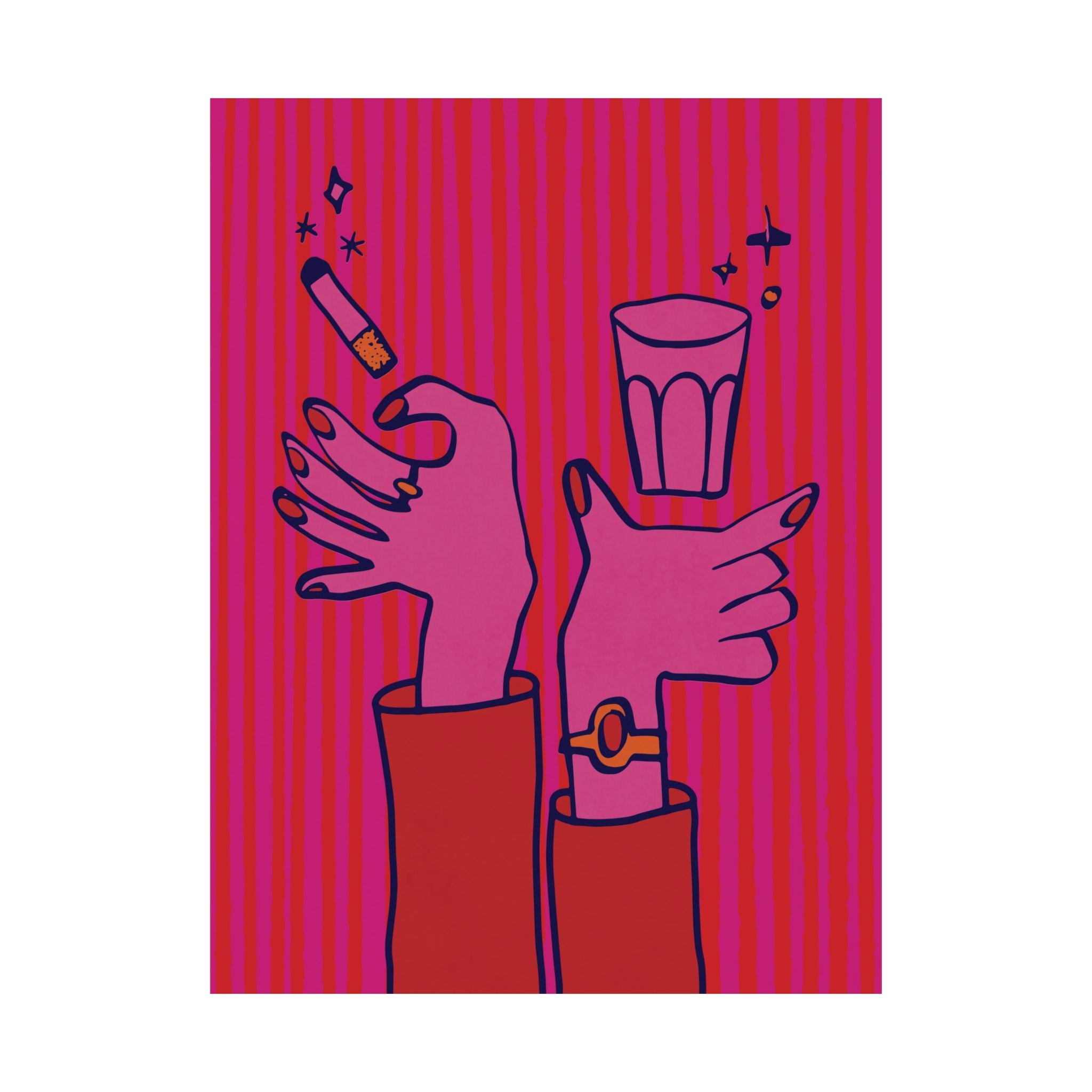 Eclectic Cigarette & Coffee Hand Drawn Poster, Abstract Smoking Art Print