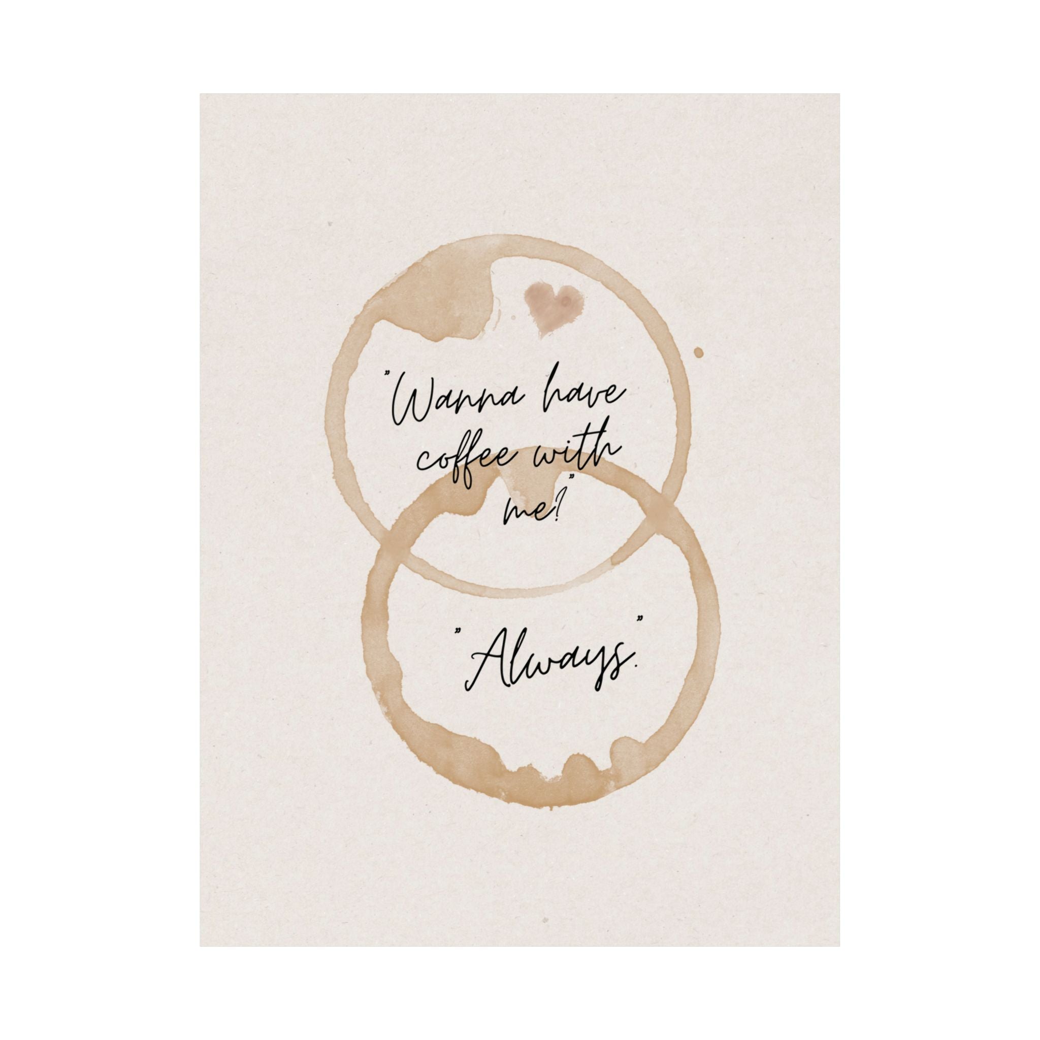 "Wanna Have Coffee With Me? Always" Mug Stains Poster, Coffeebar Corner Wall Art