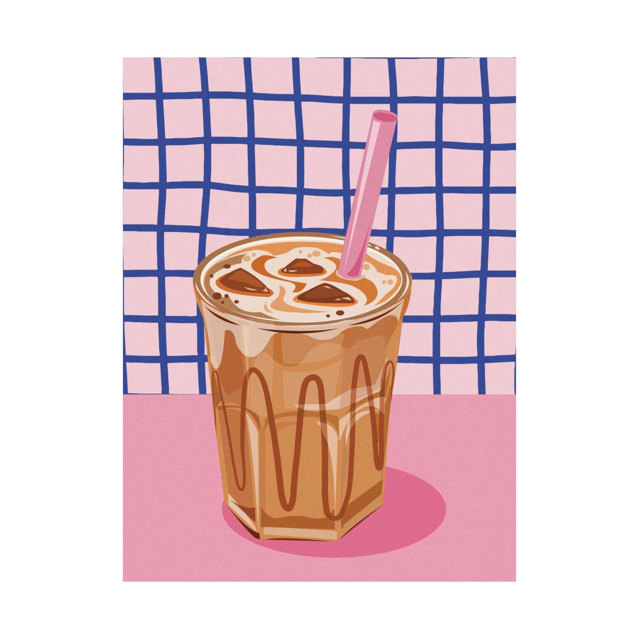 Eclectic Iced Latte, Coffee Poster, Retro Pink & Blue Coffee Wall Poster