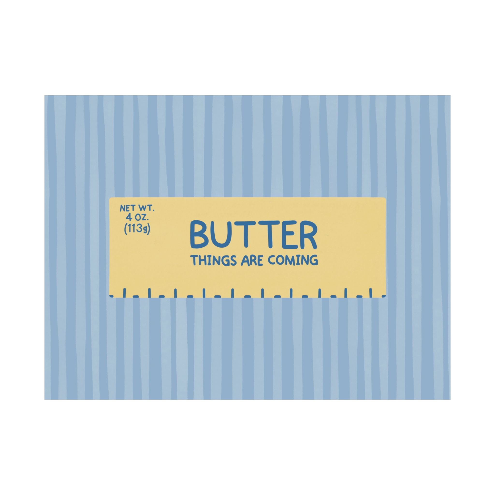 Butter Things Are Coming Illustration Poster, Landscape Blue Yellow Eclectic Food Print