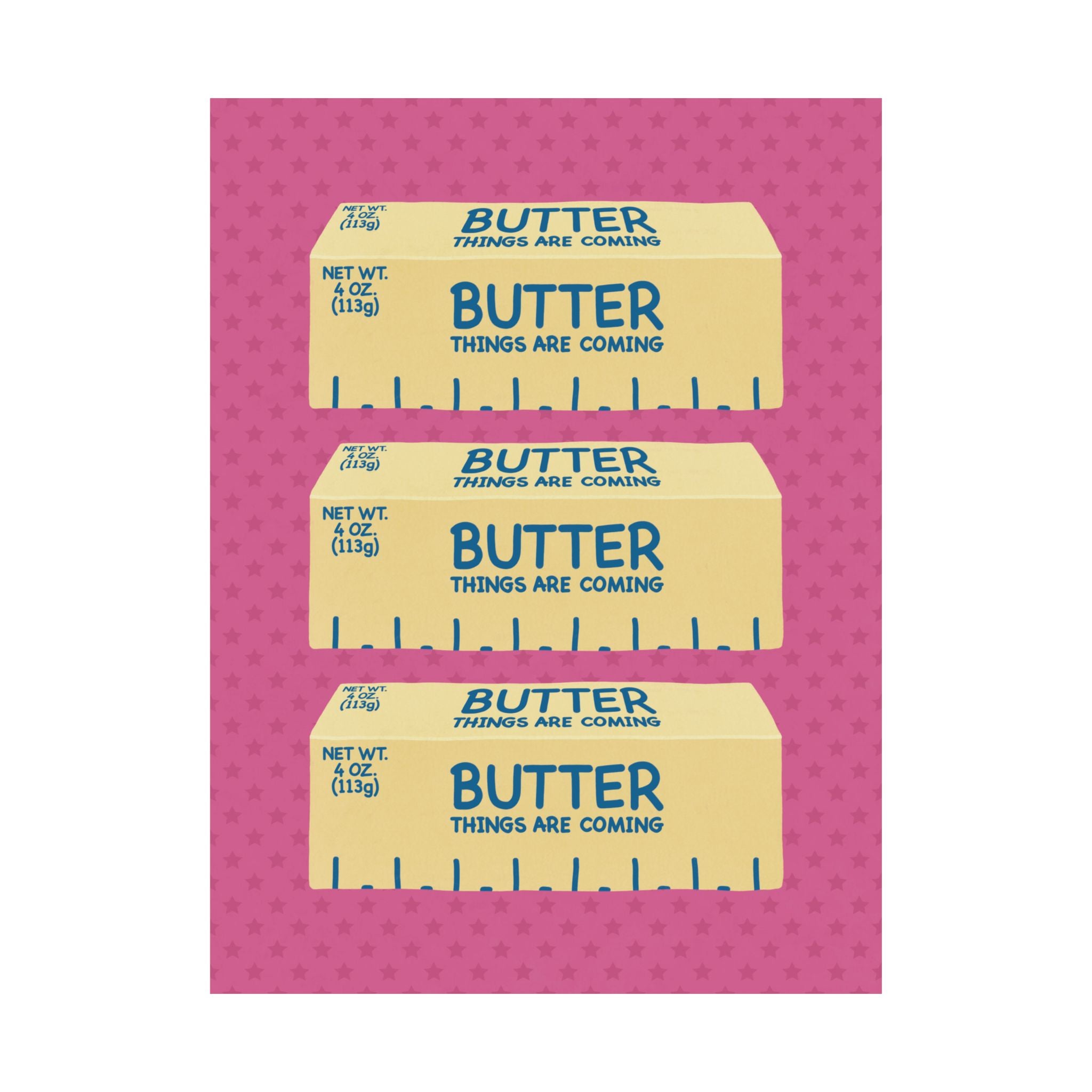 Butter Things Are Coming Illustration Poster, Pink Yellow Retro Eclectic Food Print
