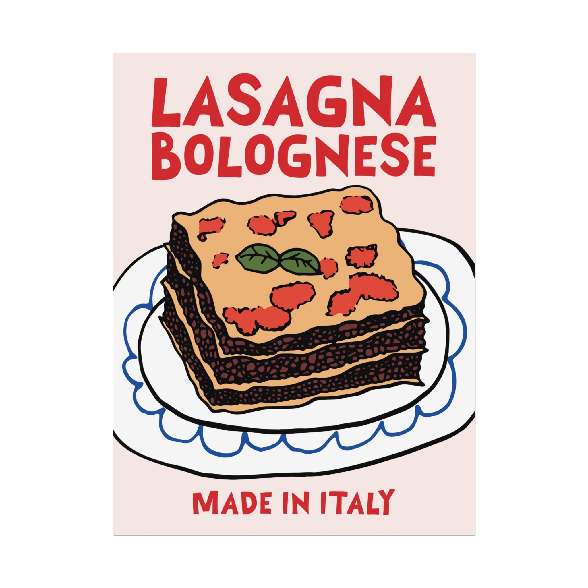 Retro Lasagna Bolognese Illustration Poster, Italian Cuisine Food Wall Print