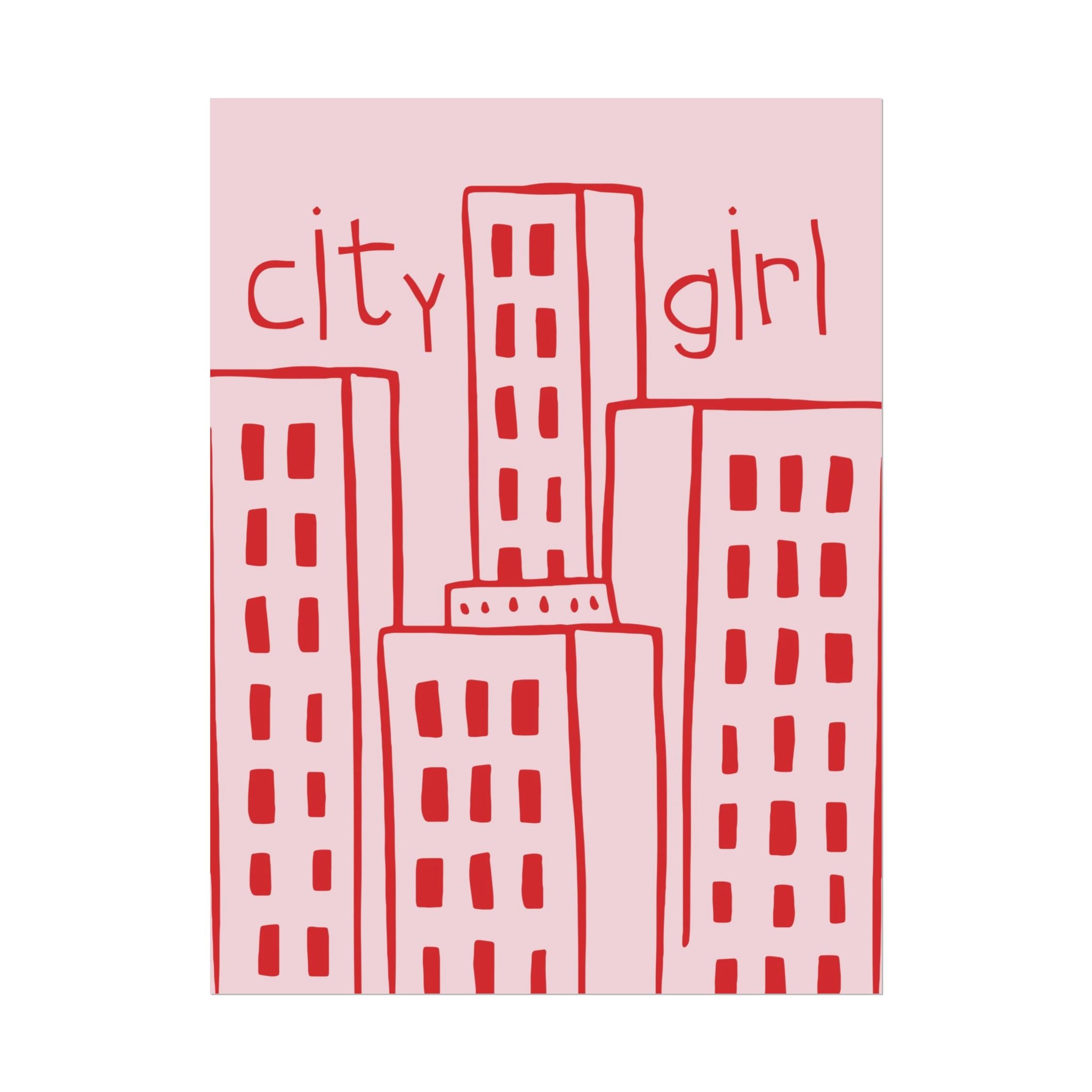 Doodle "City Girl" Skyline Wall Poster, Preppy Girly Line Art Print
