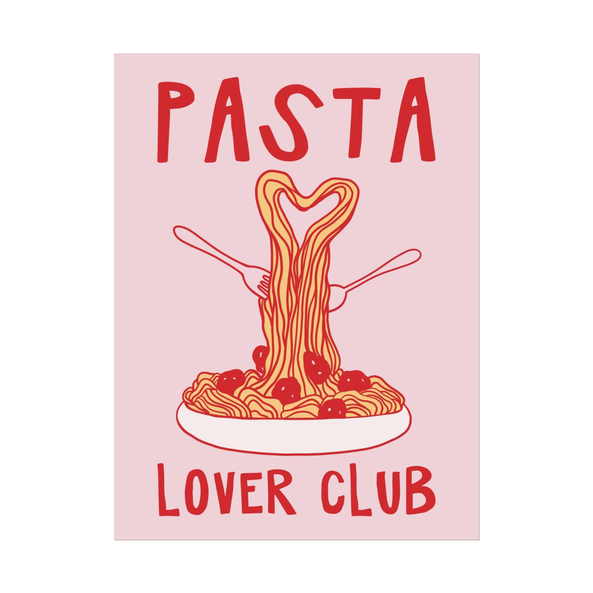 Retro Pasta Lover Club Heart Poster, Italian Food, Kitchen Spaghetti Wall Print