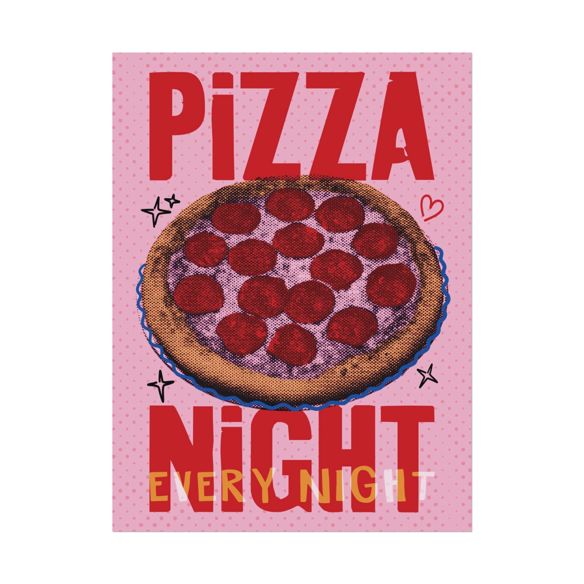Halftone Pizza Night Poster, Vintage, Retro Food Wall Art Print