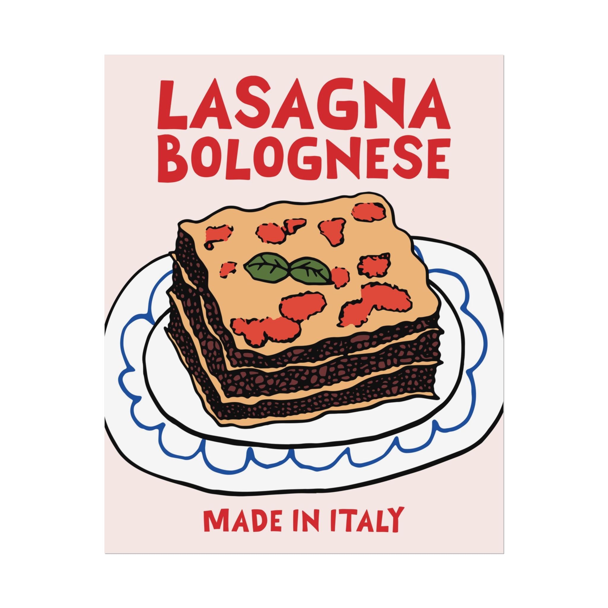 Retro Lasagna Bolognese Illustration Poster, Italian Cuisine Food Wall Print