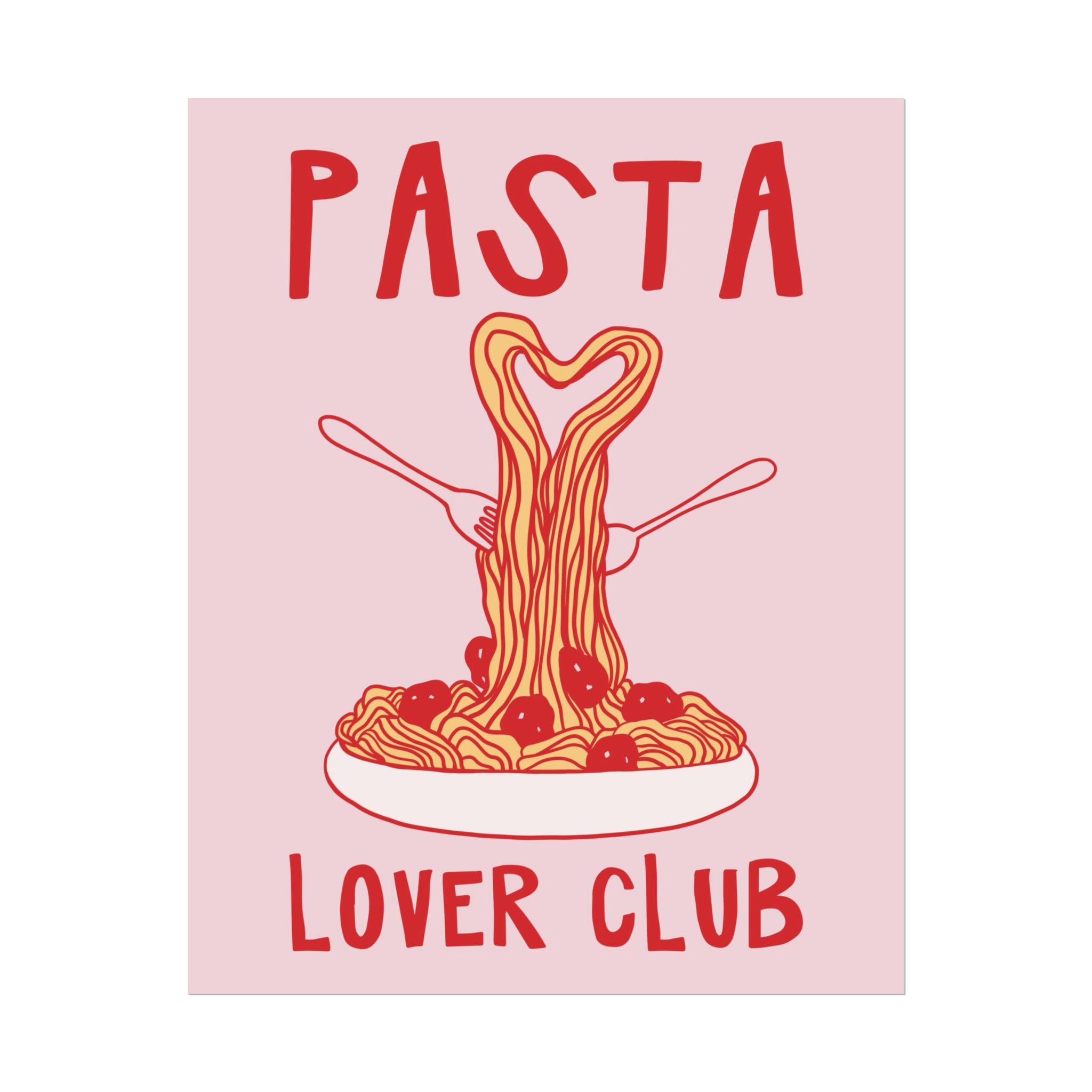Retro Pasta Lover Club Heart Poster, Italian Food, Kitchen Spaghetti Wall Print