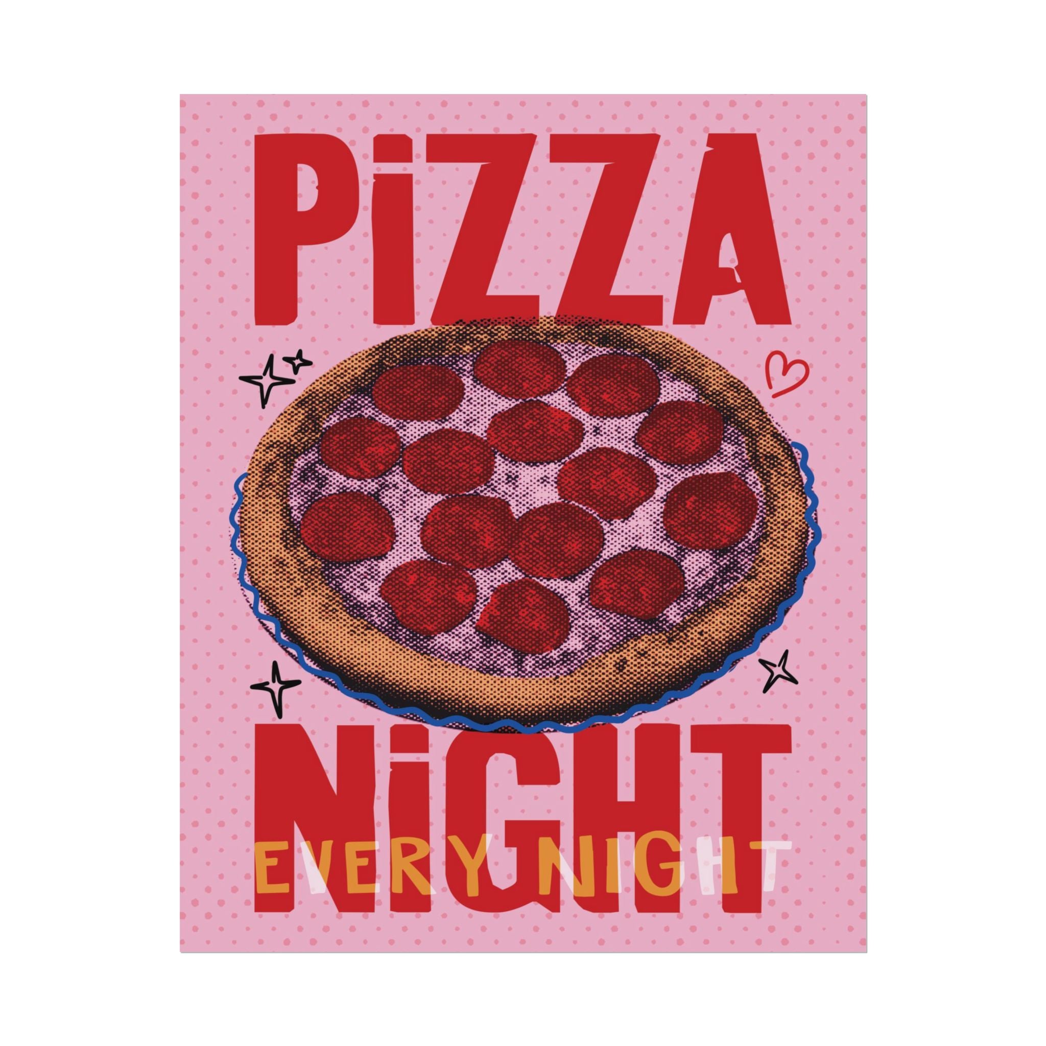 Halftone Pizza Night Poster, Vintage, Retro Food Wall Art Print