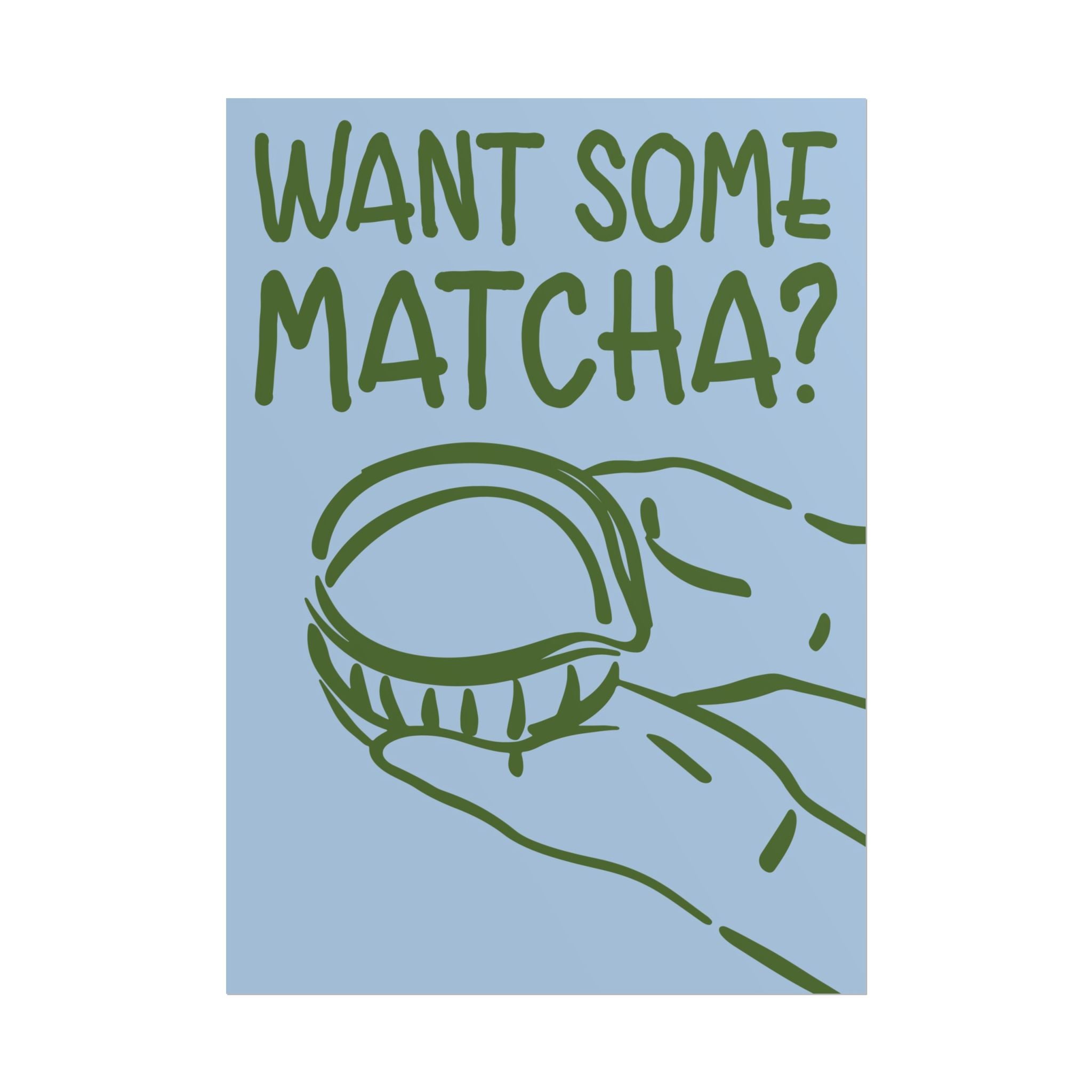 Funky Want Some Matcha Blue Green Poster, Coffeebar Doodle Print