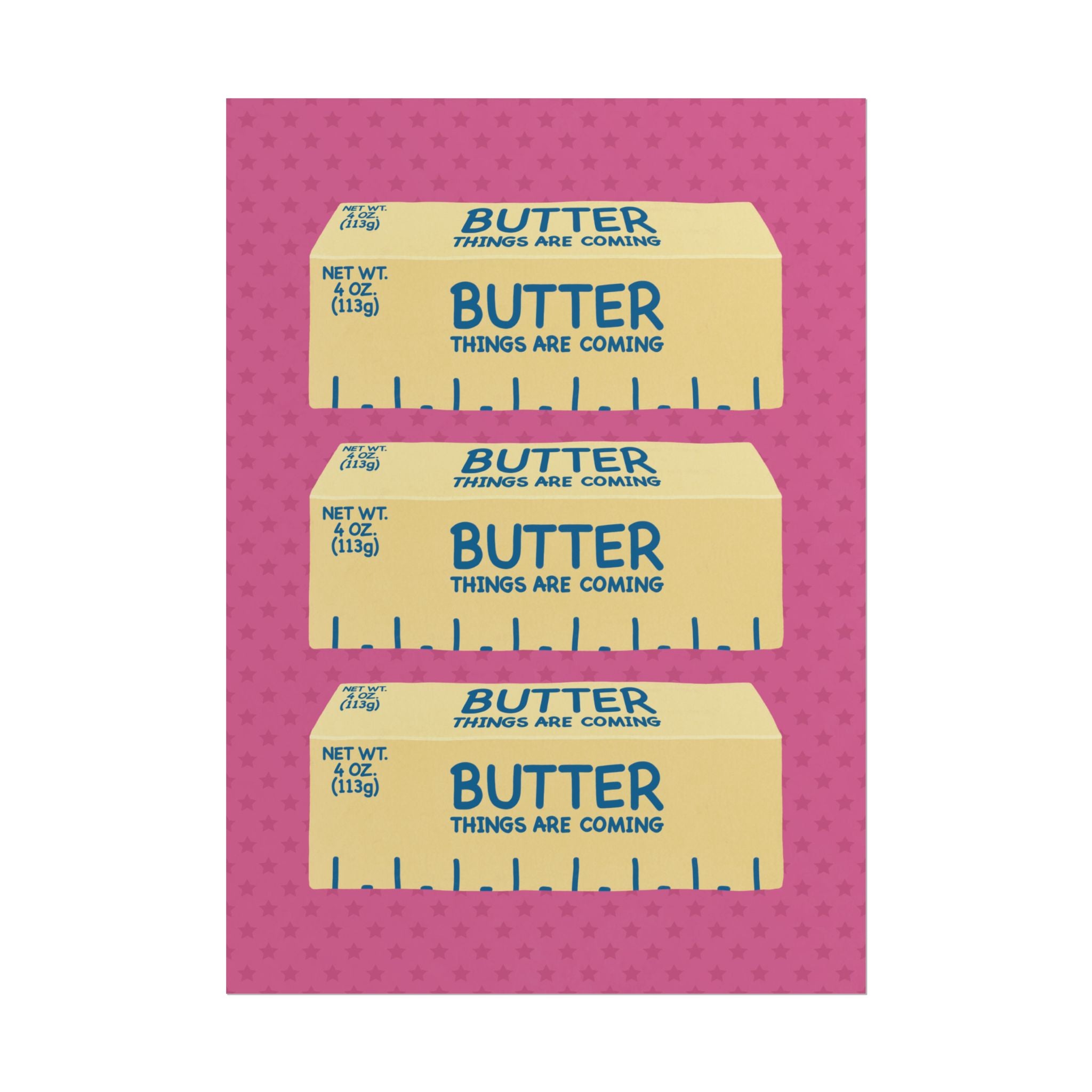 Butter Things Are Coming Illustration Poster, Pink Yellow Retro Eclectic Food Print