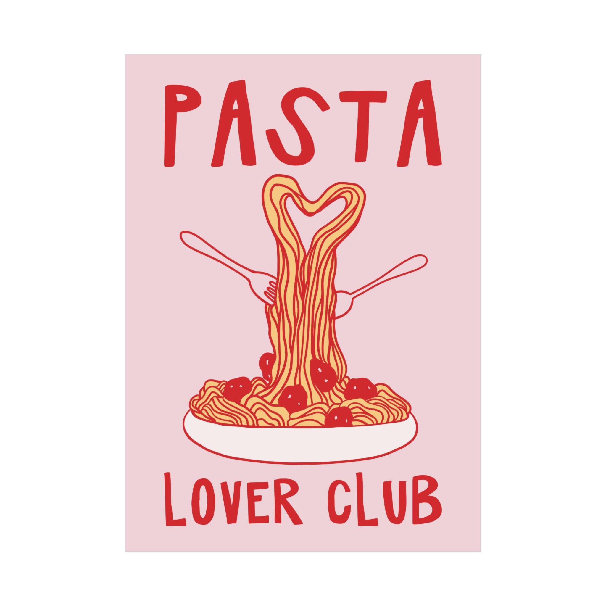 Retro Pasta Lover Club Heart Poster, Italian Food, Kitchen Spaghetti Wall Print