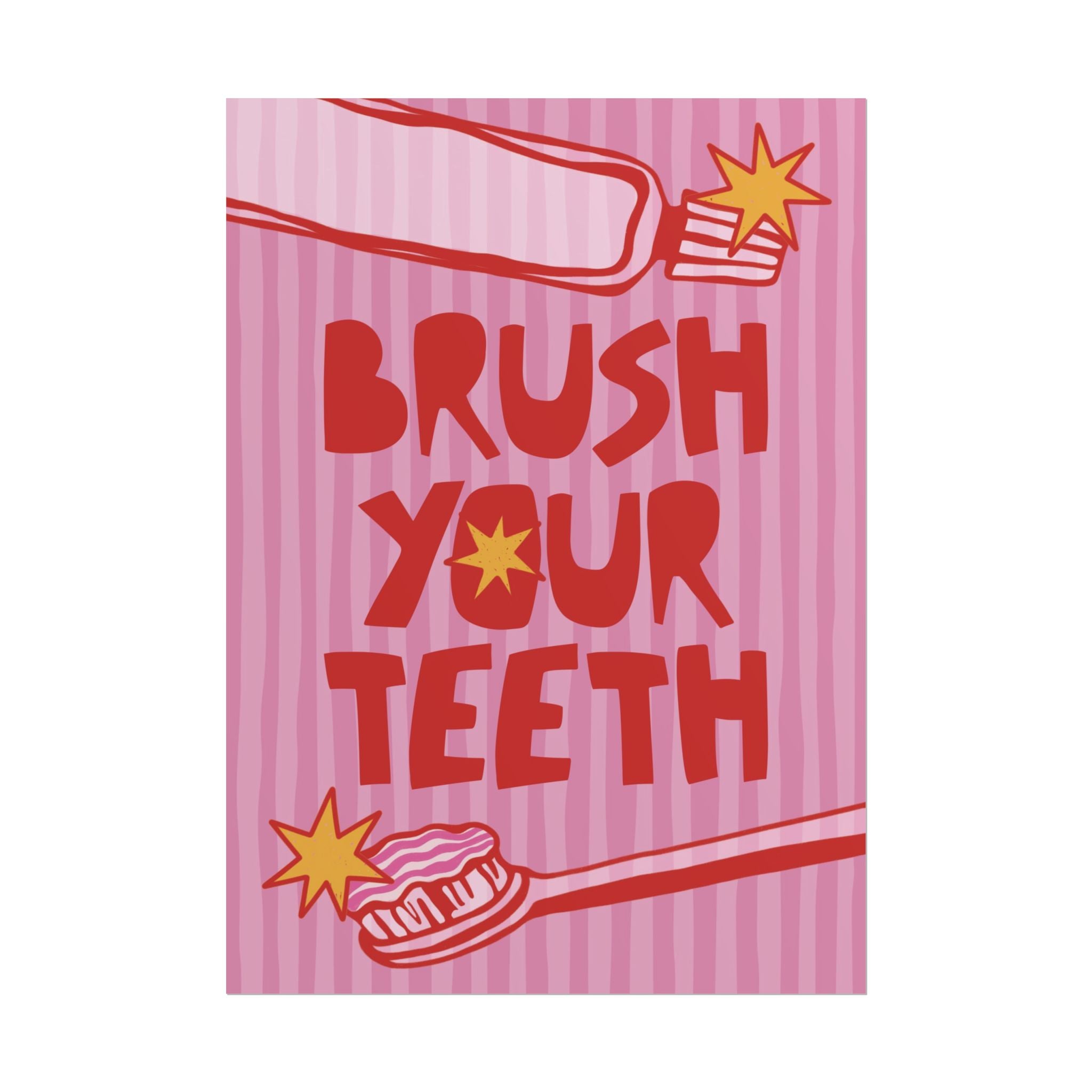 Eclectic Brush Your Teeth Poster, Red, Pink Bathroom Bold Wall Art Print