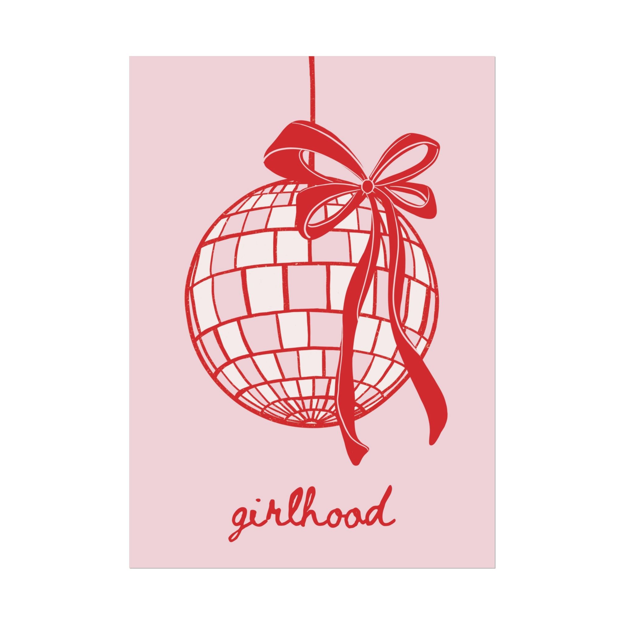 Coquette Girlhood Disco Ball & Bow Poster, Preppy Doodle Art Print
