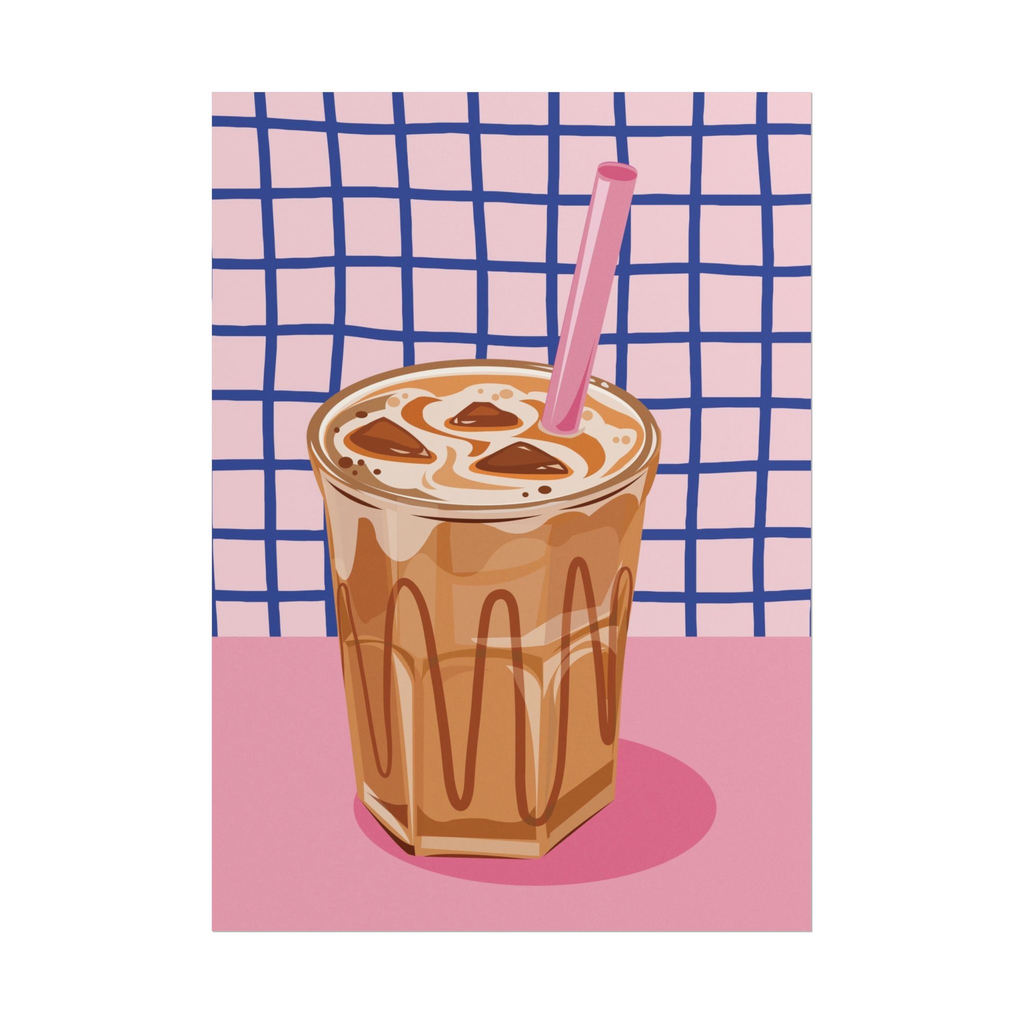 Eclectic Iced Latte, Coffee Poster, Retro Pink & Blue Coffee Wall Poster