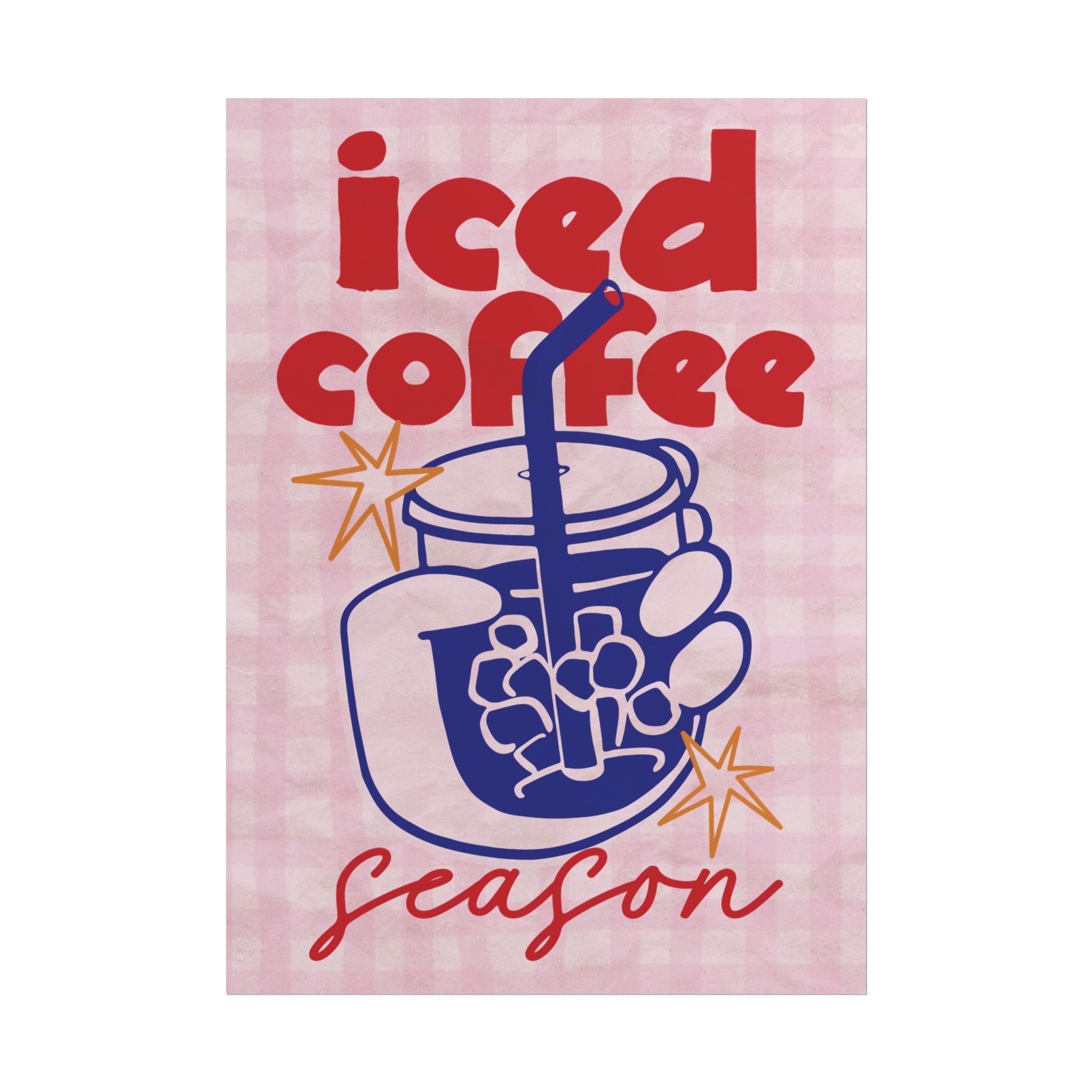 Iced Coffee Season Poster, Eclectic Red, Blue Coffeebar Corner Print