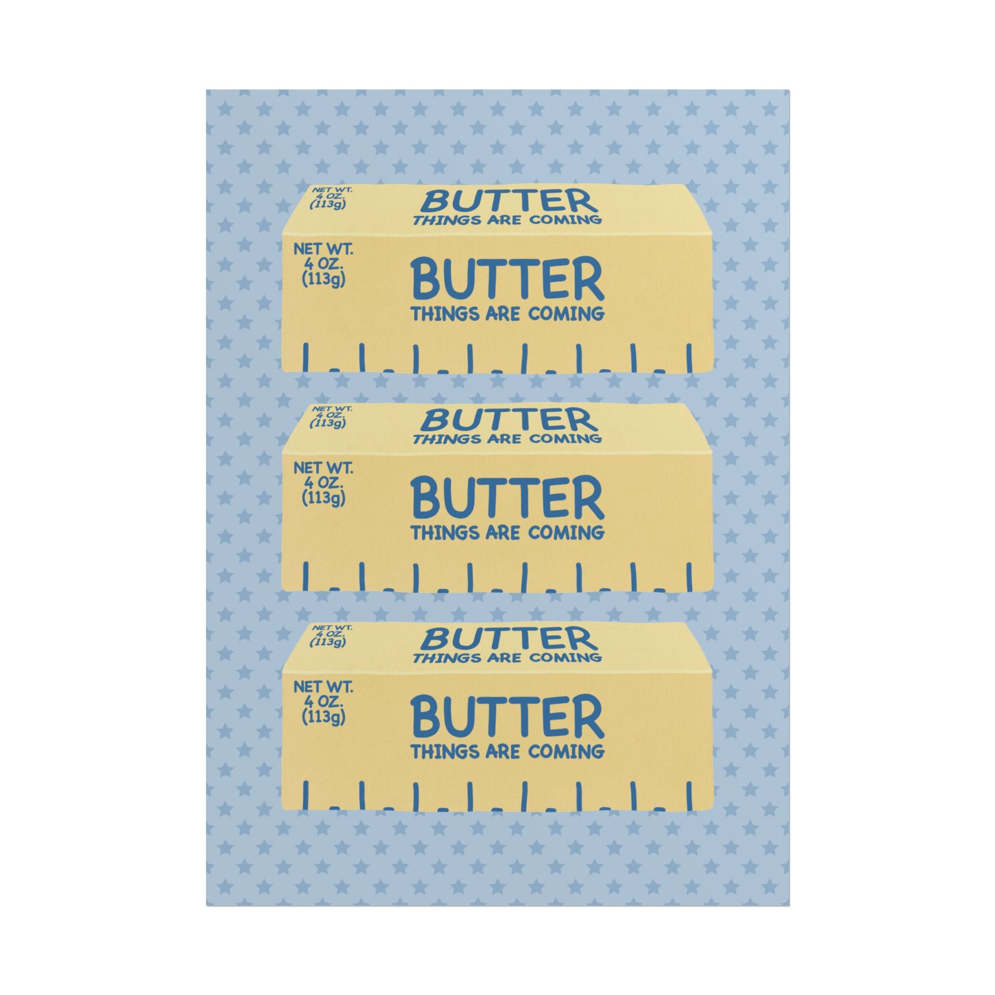 Butter Things Are Coming Illustration Poster, Blue Yellow Retro Eclectic Food Print