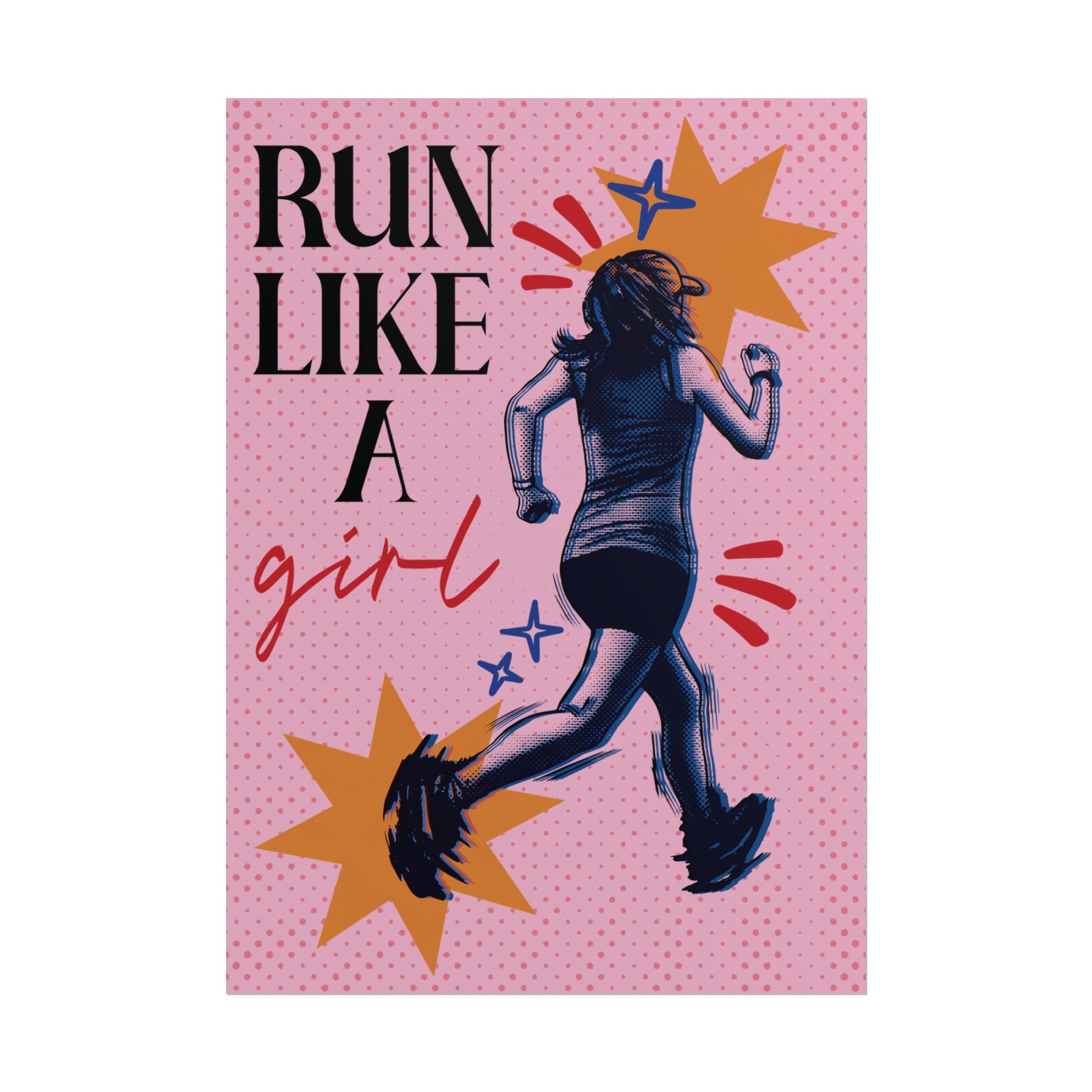 Halftone Run Like A Girl Poster, Black, Pink Eclectic, Feminist Wall Art Print