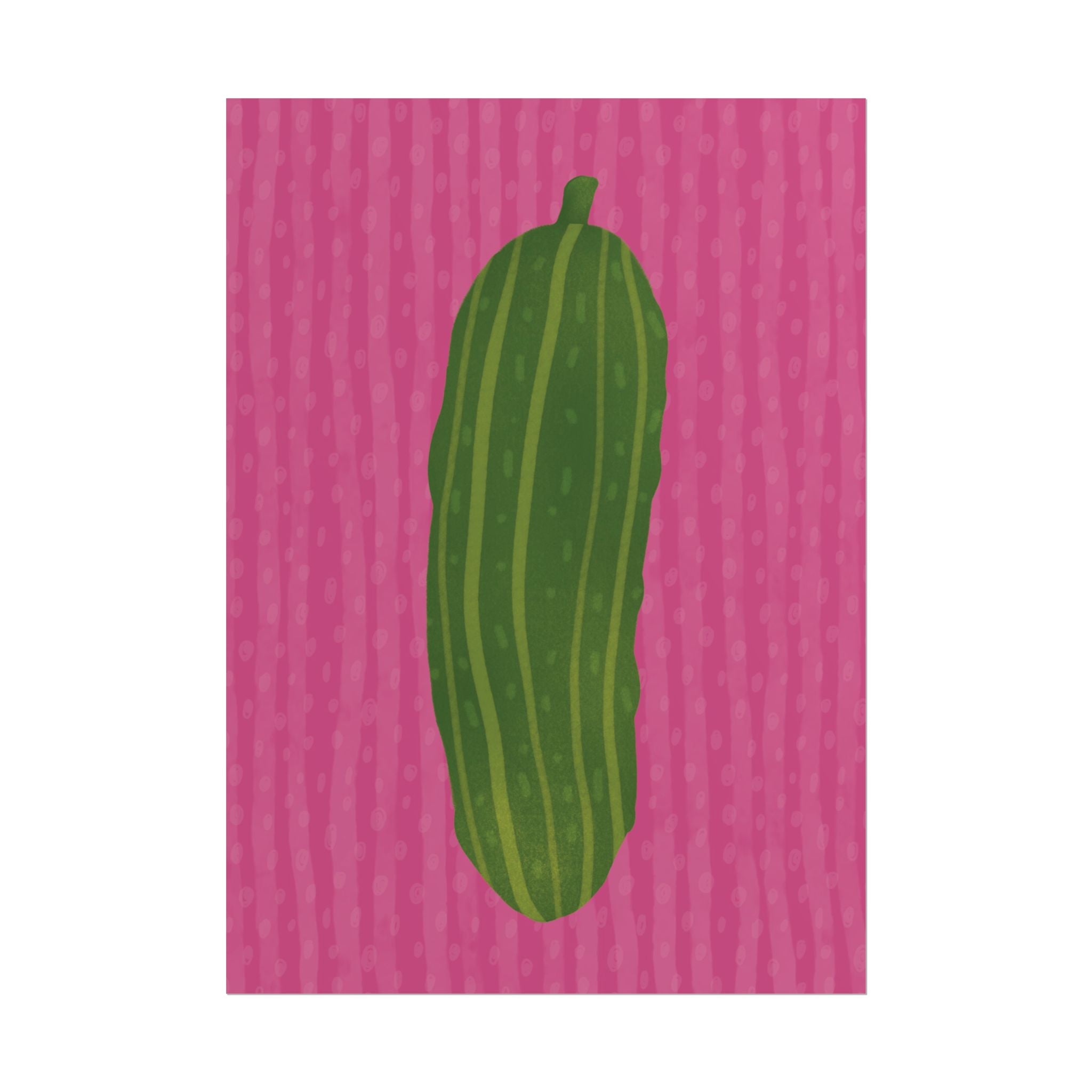 Pickle Eclectic Illustration Poster, Pink Green Retro Food Art Print