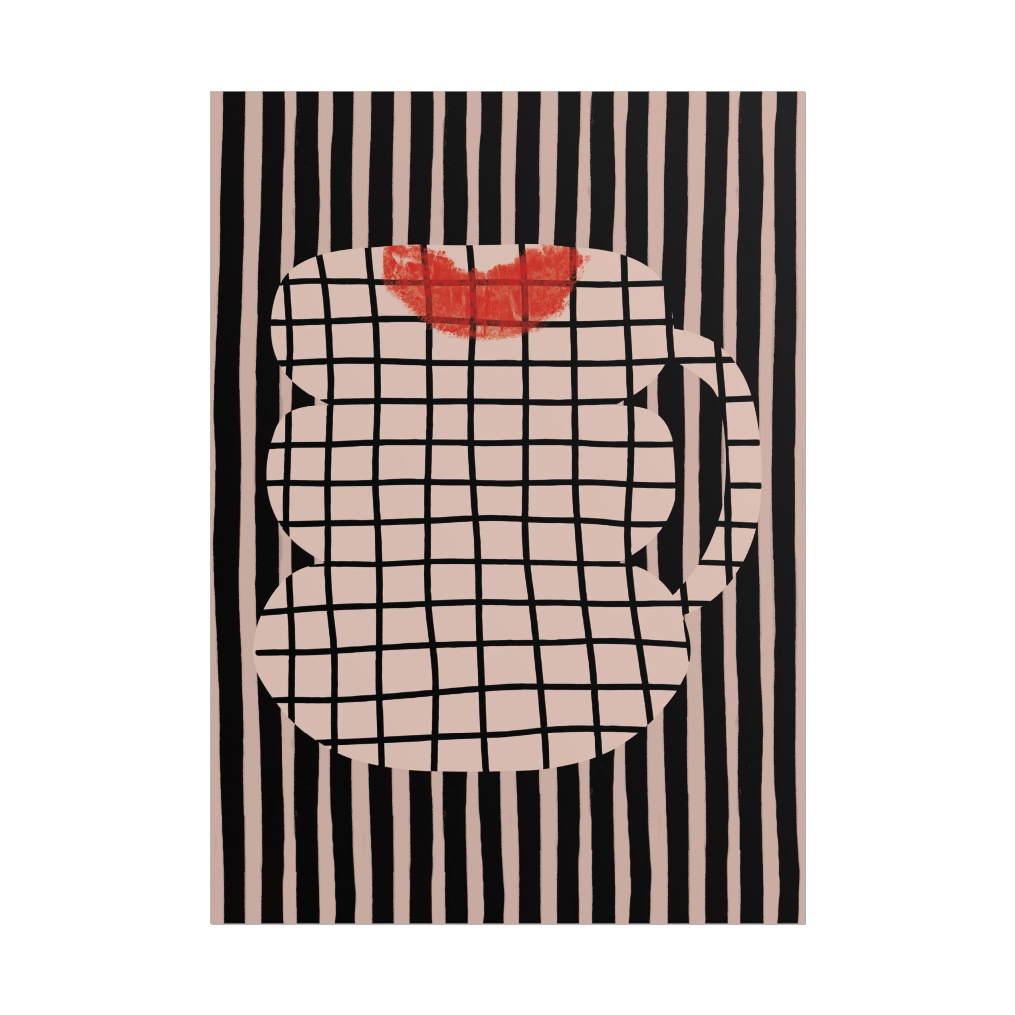 Abstract Coffee Mug With Red Lipstick Kiss Stamp Poster, Mixed Patterns Art Print