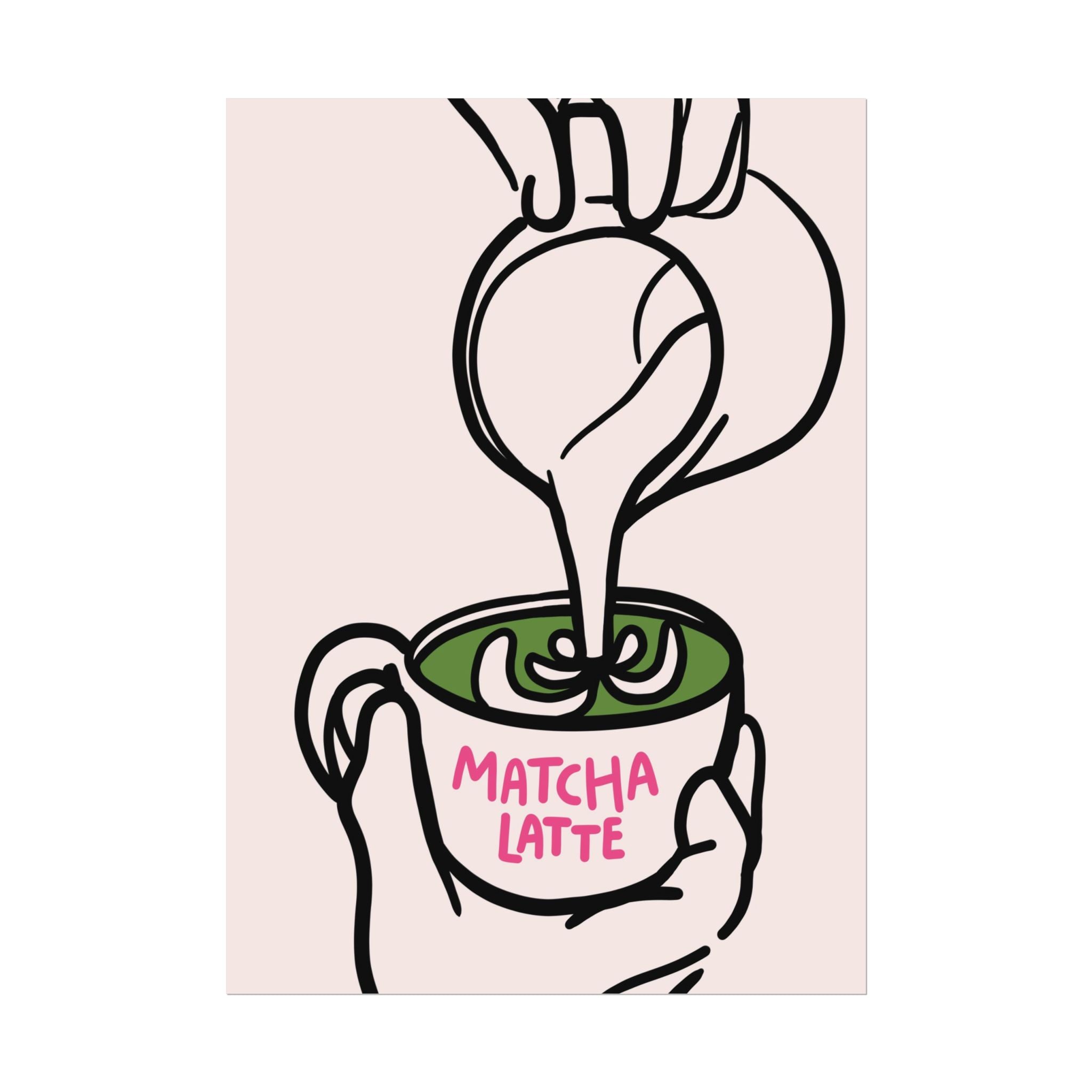 Funky Matcha Latte Poster, Coffee Barista Pink Green Wall Print