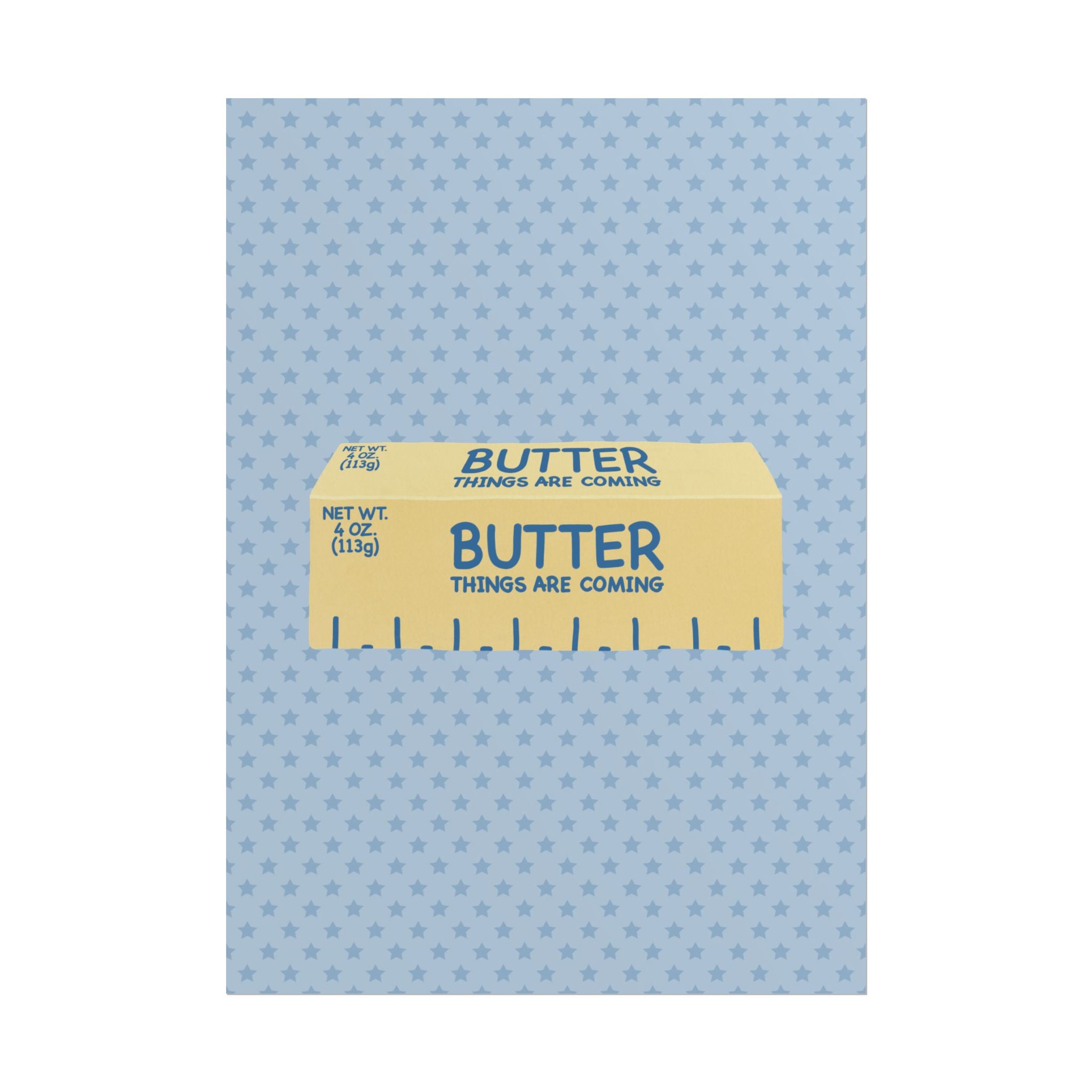 Butter Things Are Coming Illustration Poster, Blue Yellow Retro Eclectic Food Print