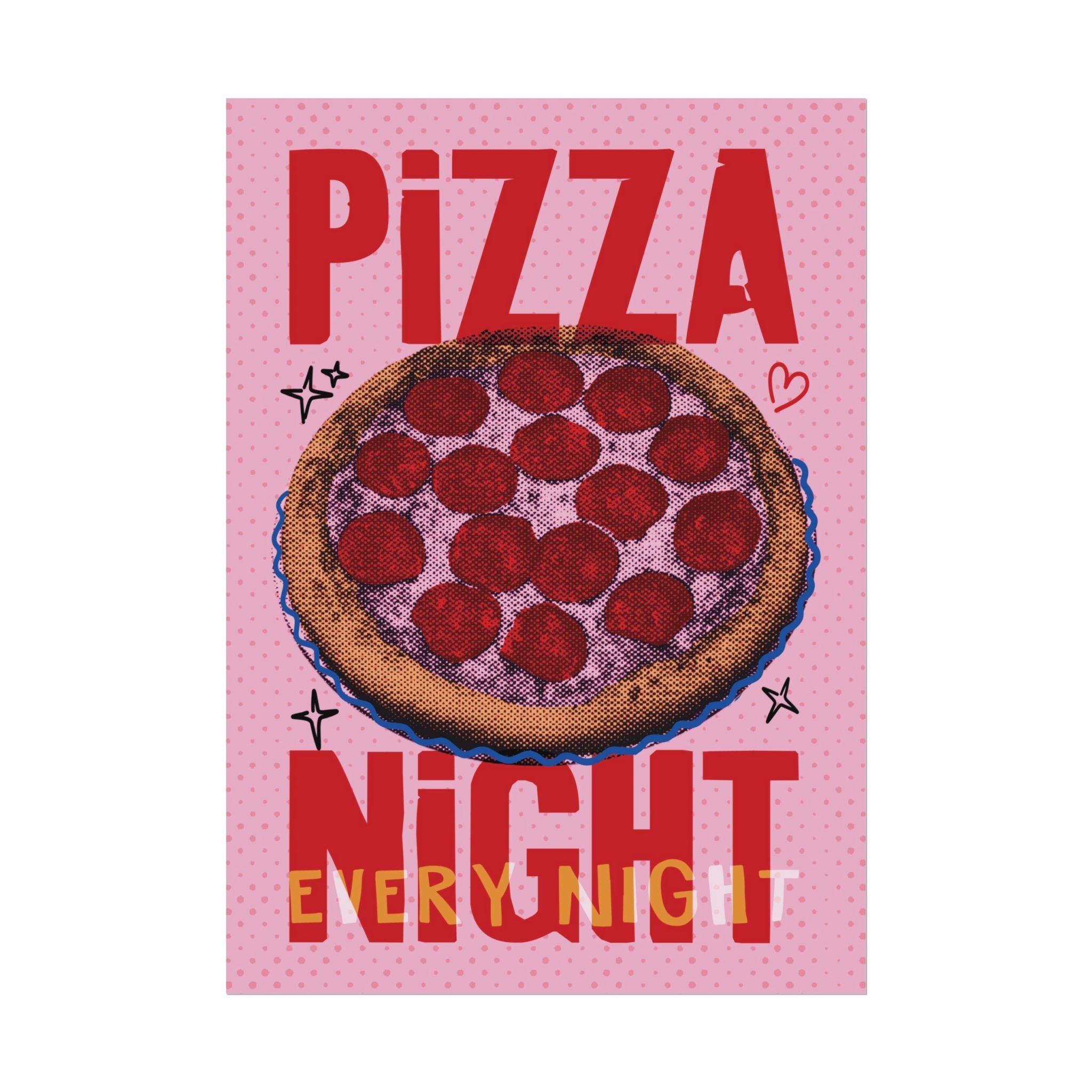 Halftone Pizza Night Poster, Vintage, Retro Food Wall Art Print