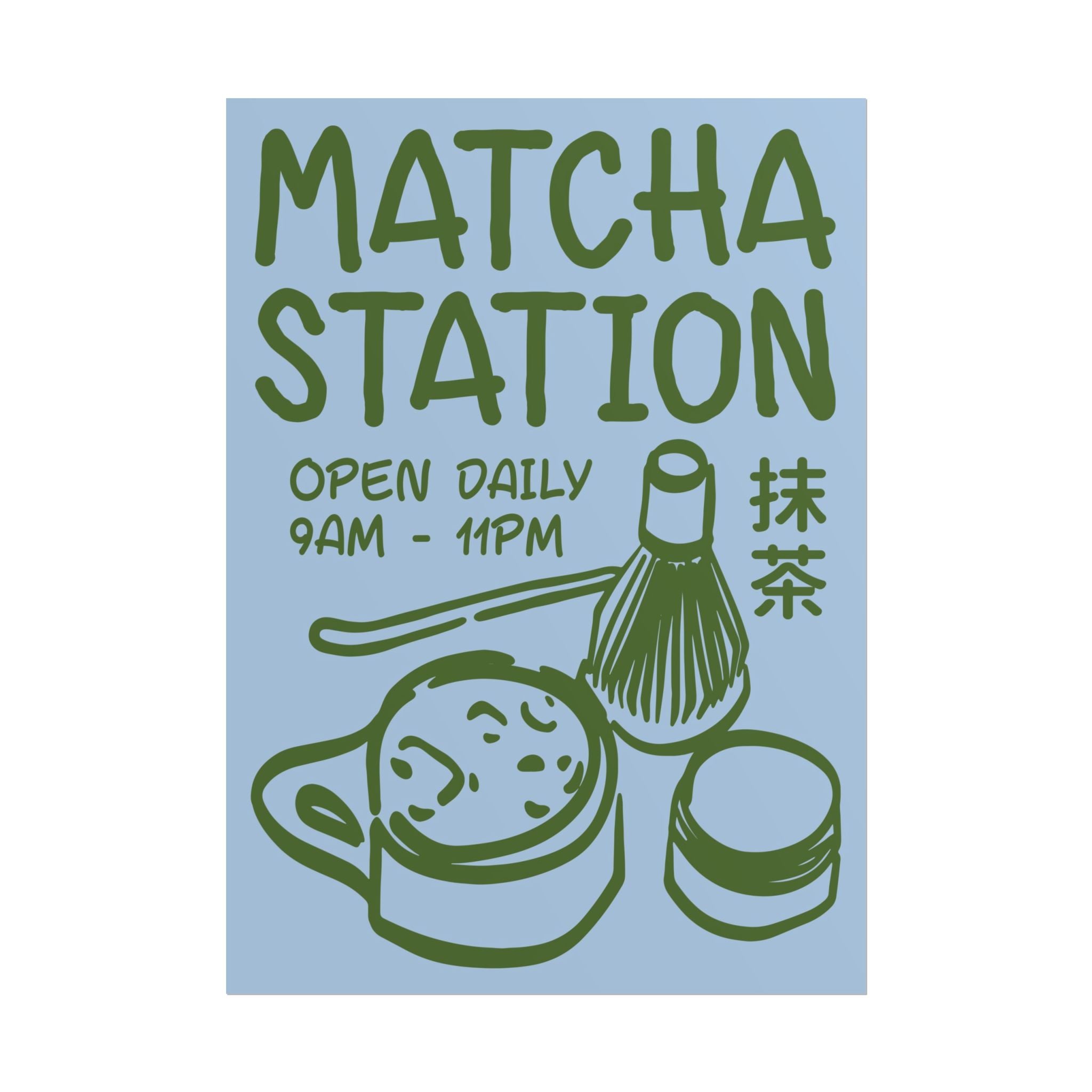 Funky Matcha Station Blue Green Poster, Coffeebar Doodle Print