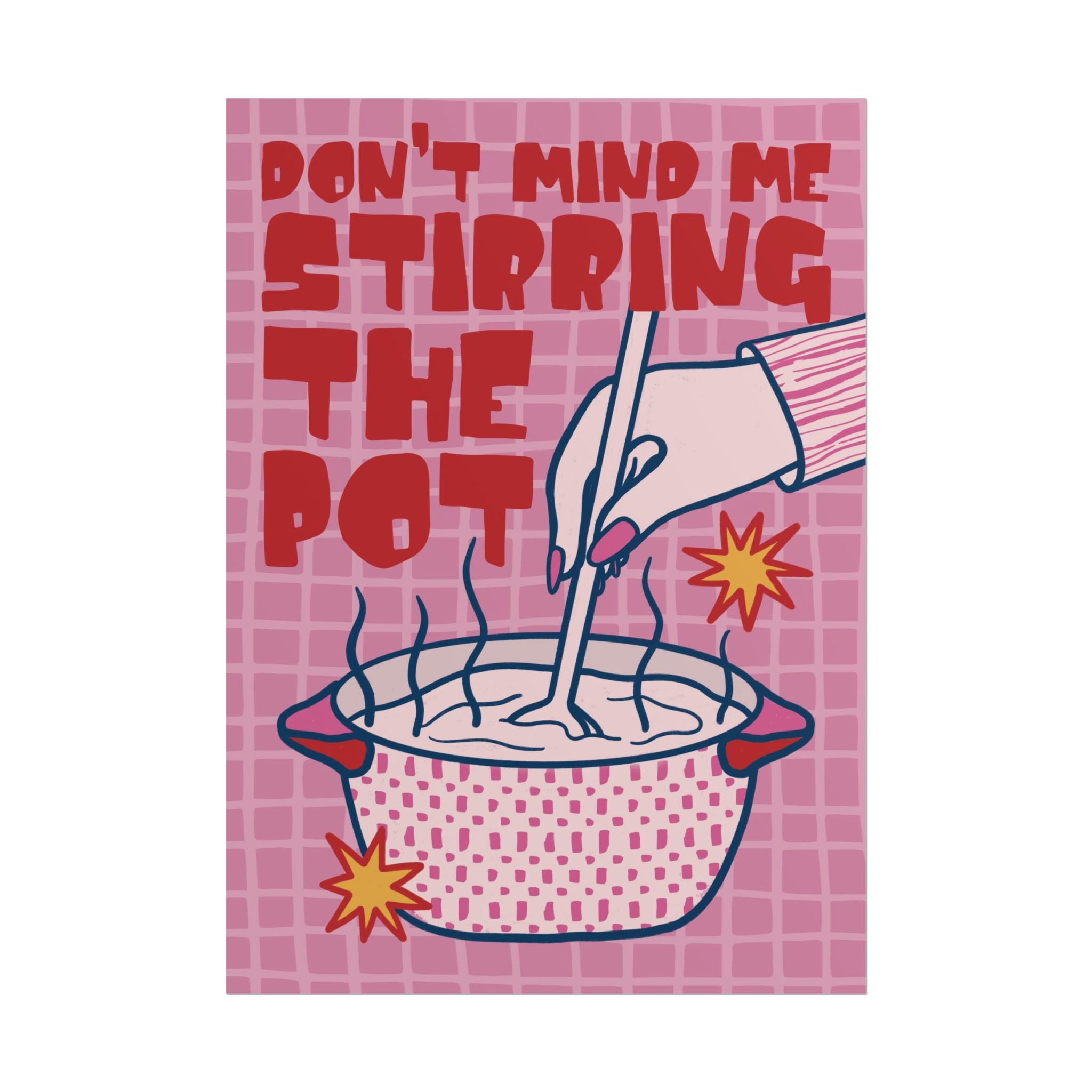 Eclectic Stirring The Pot Retro Illustration Poster, Drama + Tea Lover Print