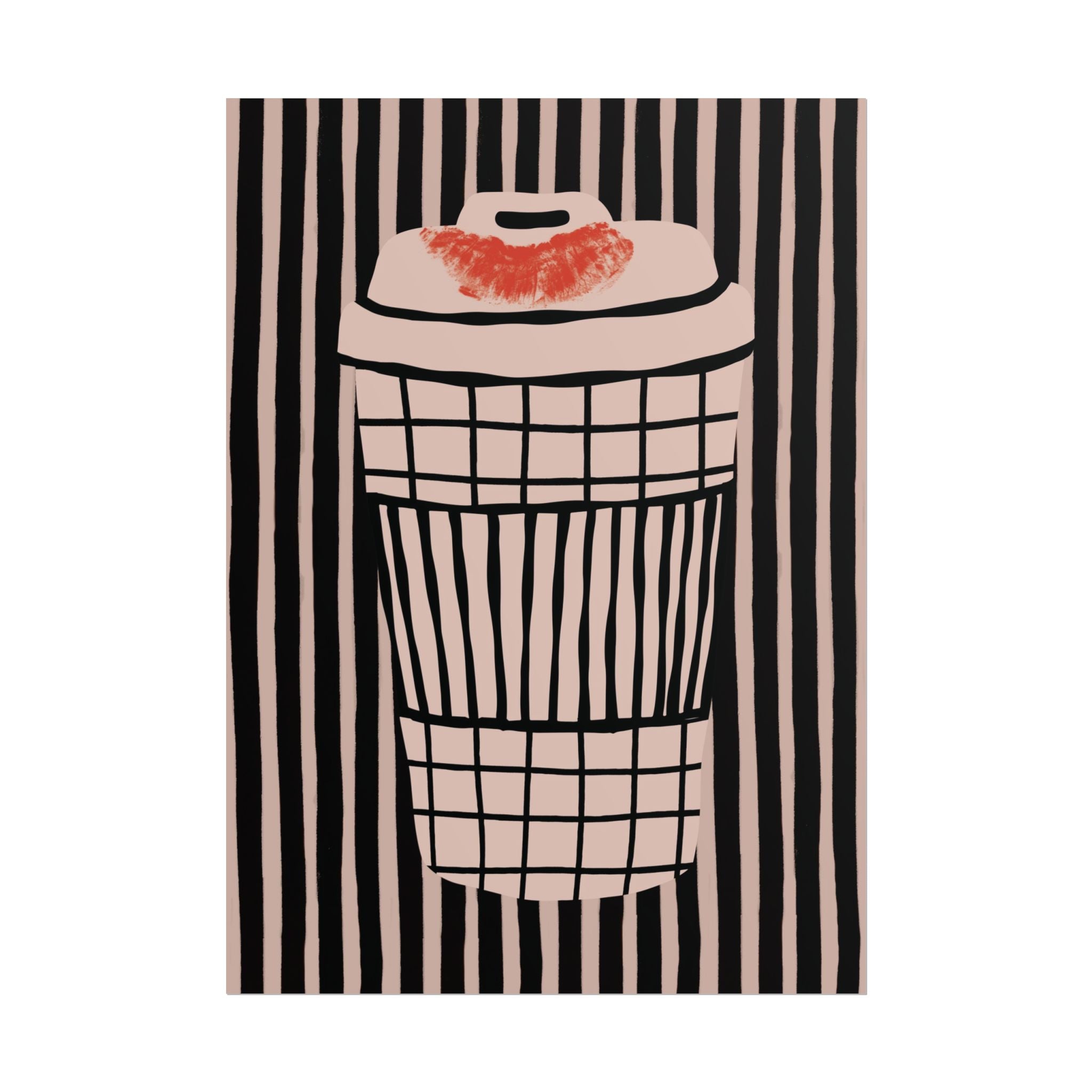 Abstract Coffee Takeaway Cup With Red Lipstick Kiss Stamp Poster, Mixed Patterns Print