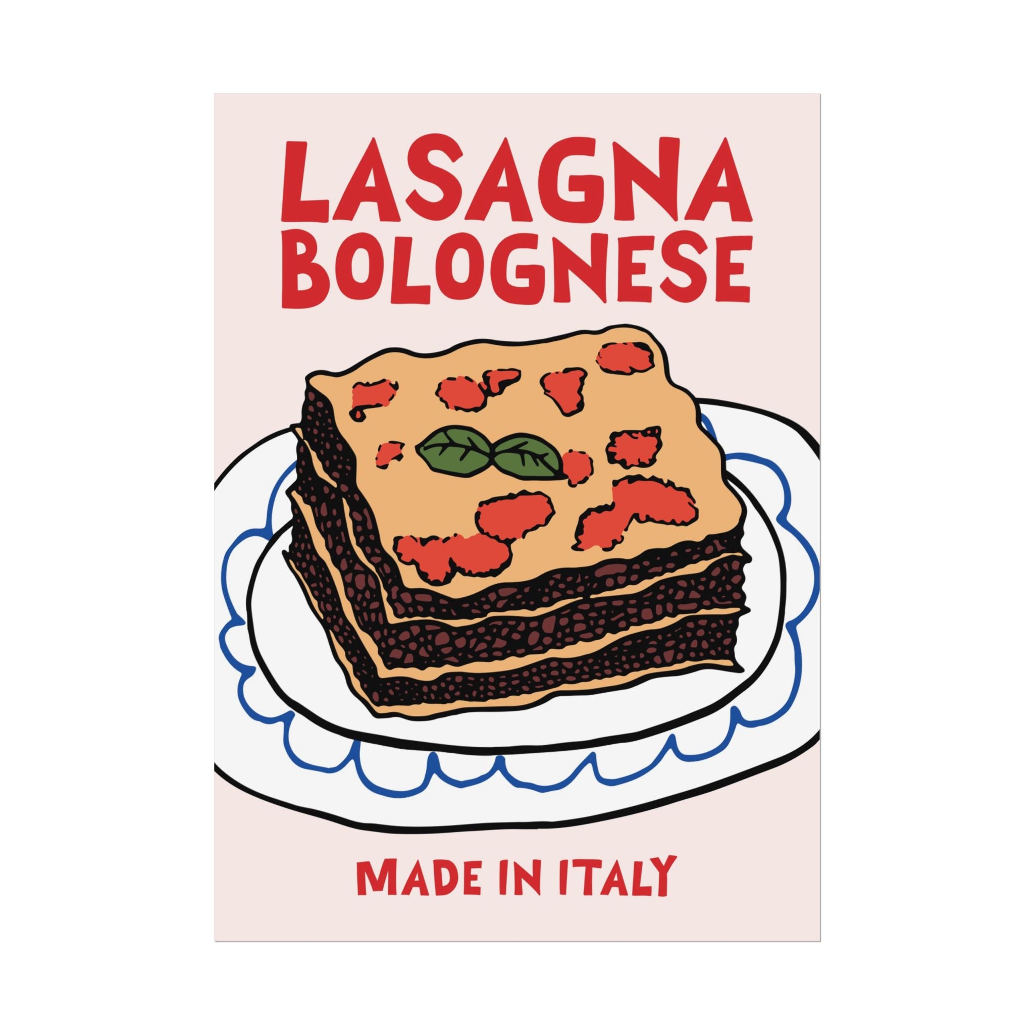 Retro Lasagna Bolognese Illustration Poster, Italian Cuisine Food Wall Print
