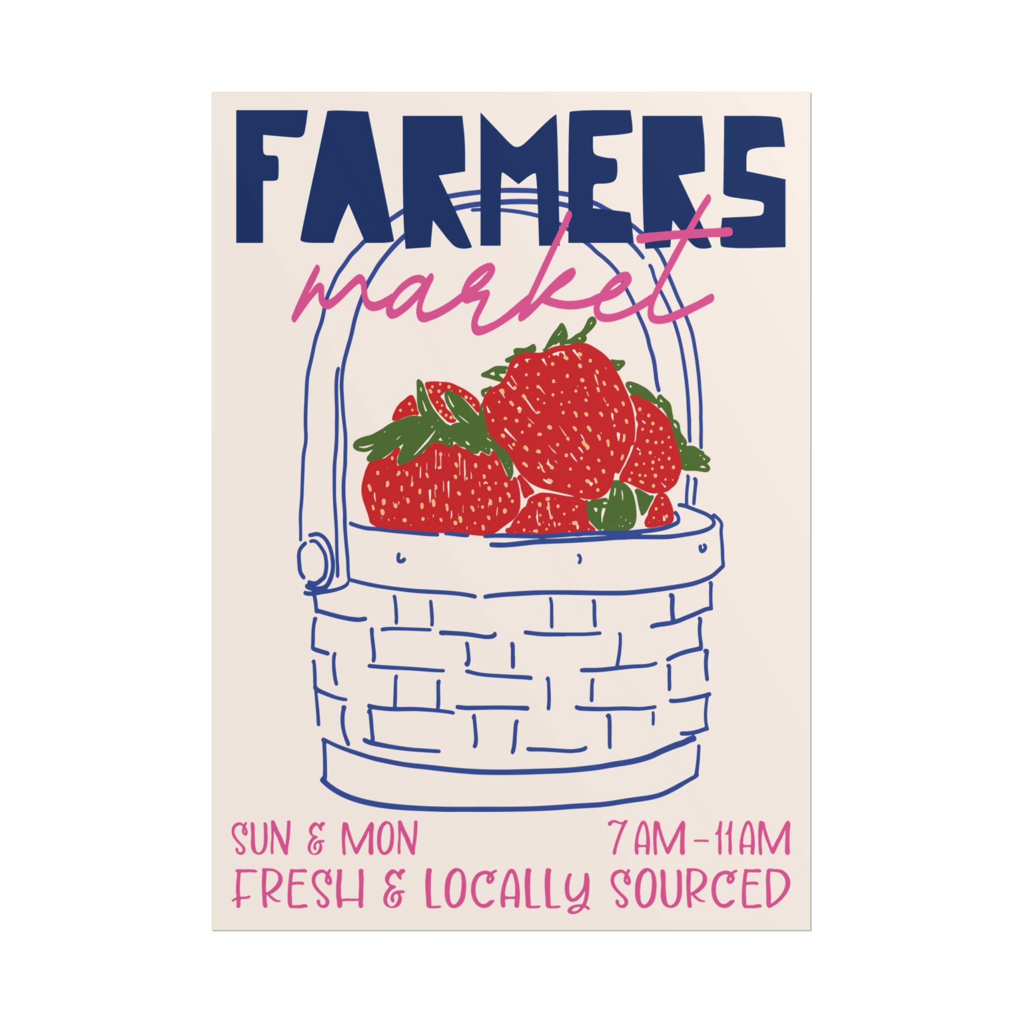 Farmers Market Fresh Strawberries Wall Art, Cottagecore Kitchen Summer Print