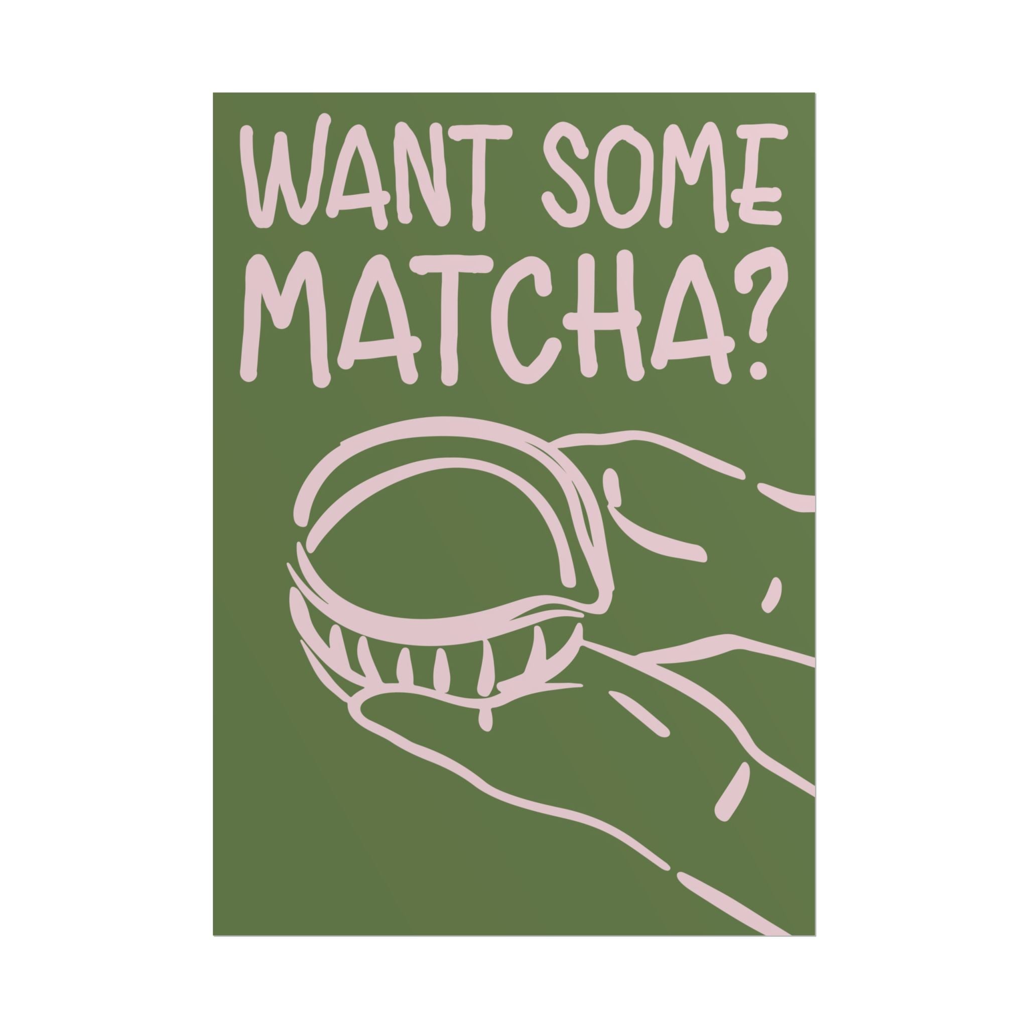 Funky Want Some Matcha Green Poster, Coffeebar Doodle Wall Art Print