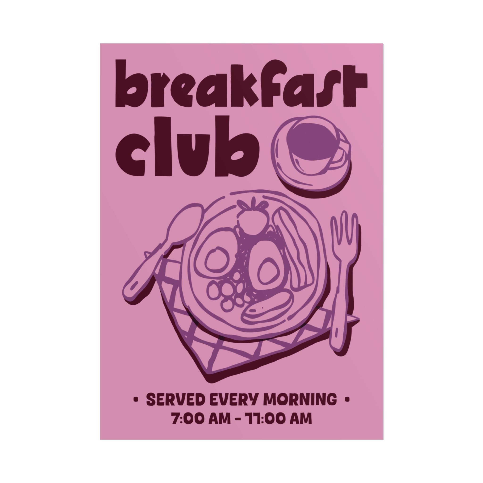 Doodle Breakfast Club Poster, Food & Coffee Lilac, Purple, Burgundy Wall Art Print
