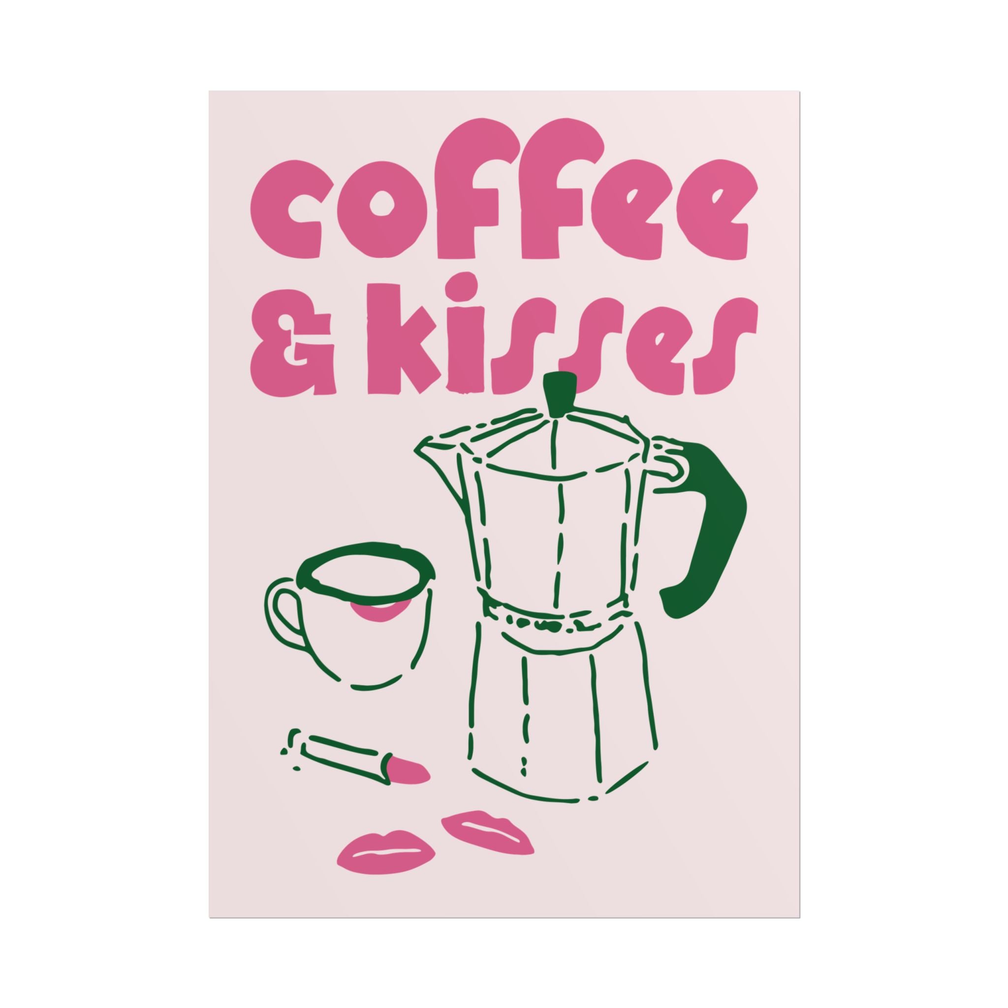 Funky Coffee & Kisses Doodle Poster, Green Pink Caffeine Wall Art Print