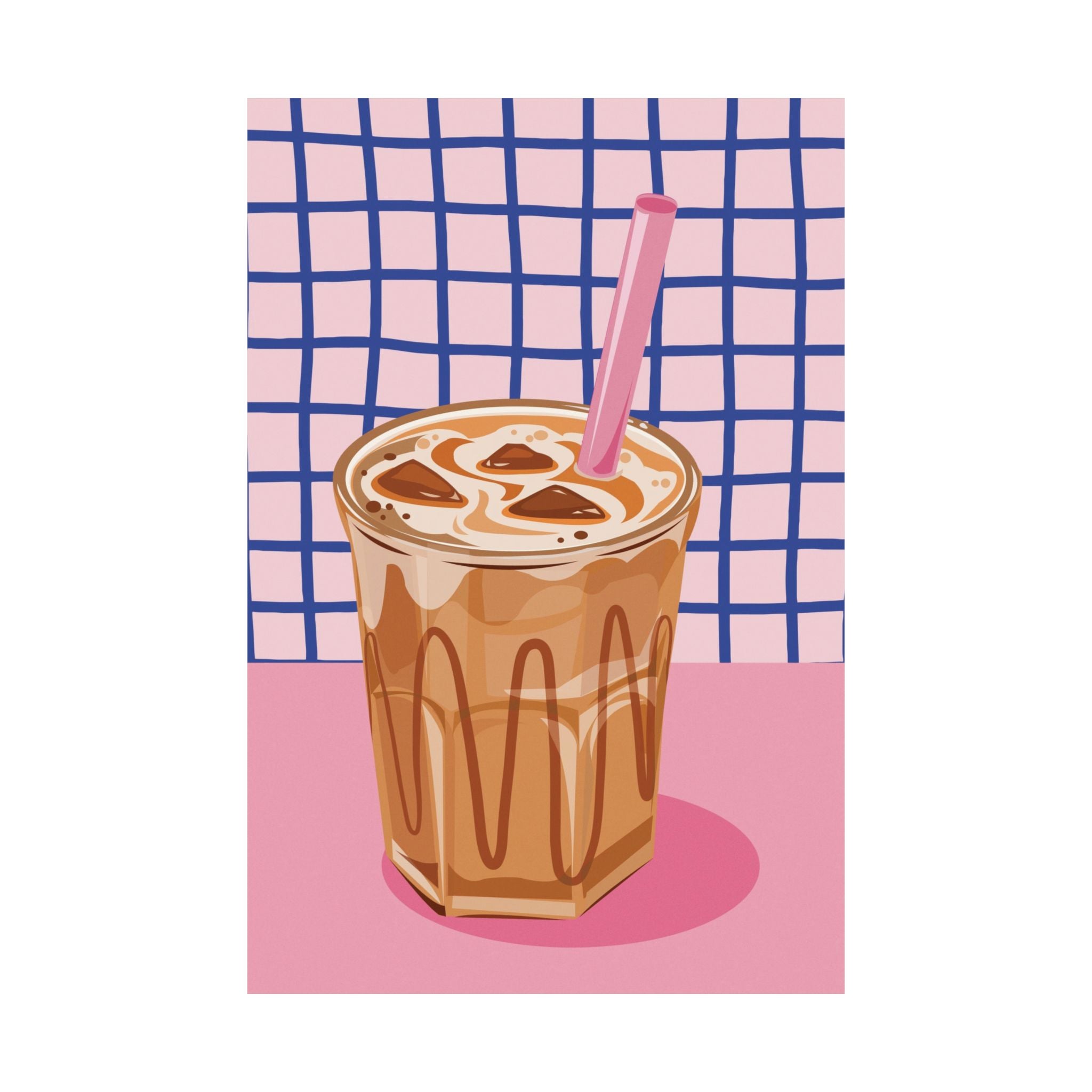 Eclectic Iced Latte, Coffee Poster, Retro Pink & Blue Coffee Wall Poster