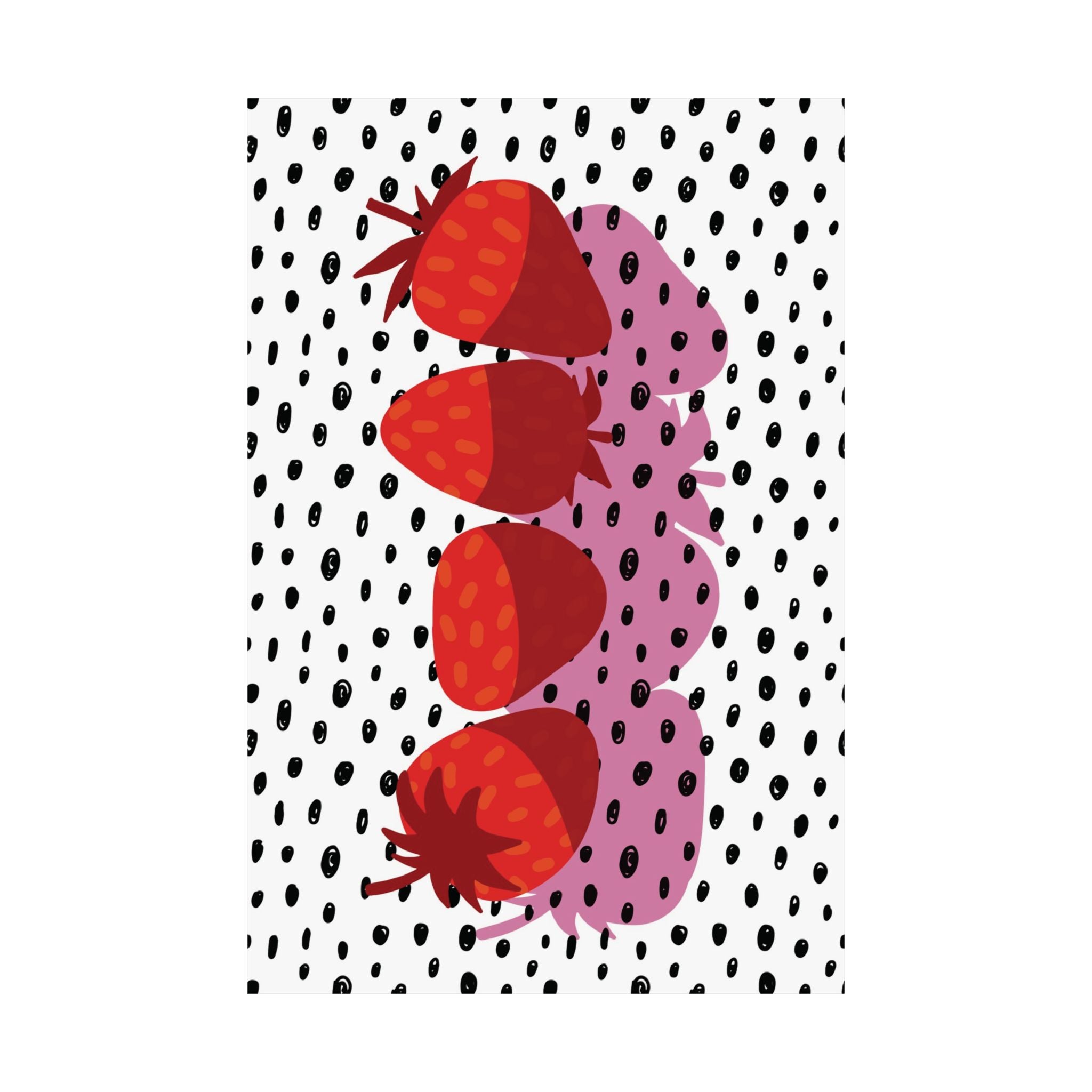 Eclectic Red Strawberries, Dots Pattern Background Poster, Fruits Food Wall Print