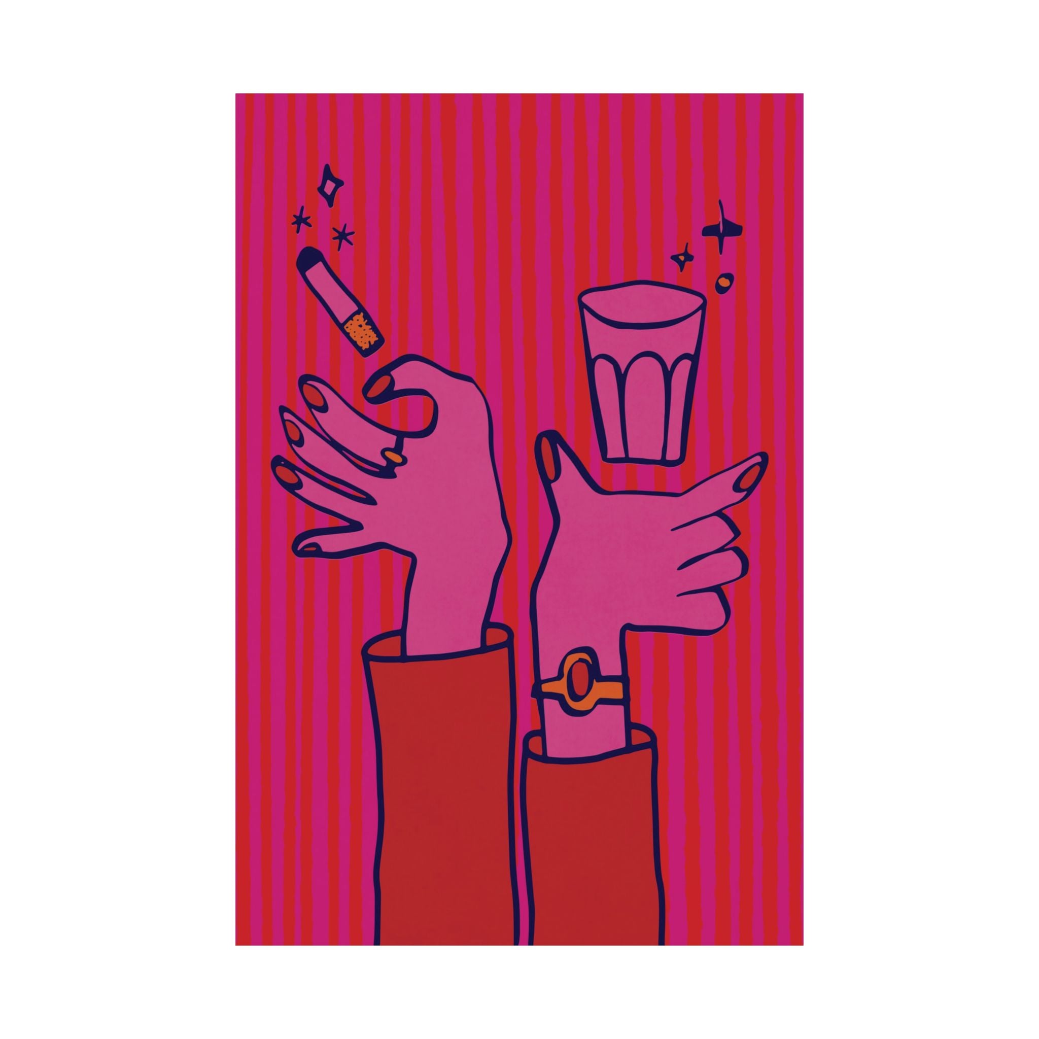 Eclectic Cigarette & Coffee Hand Drawn Poster, Abstract Smoking Art Print
