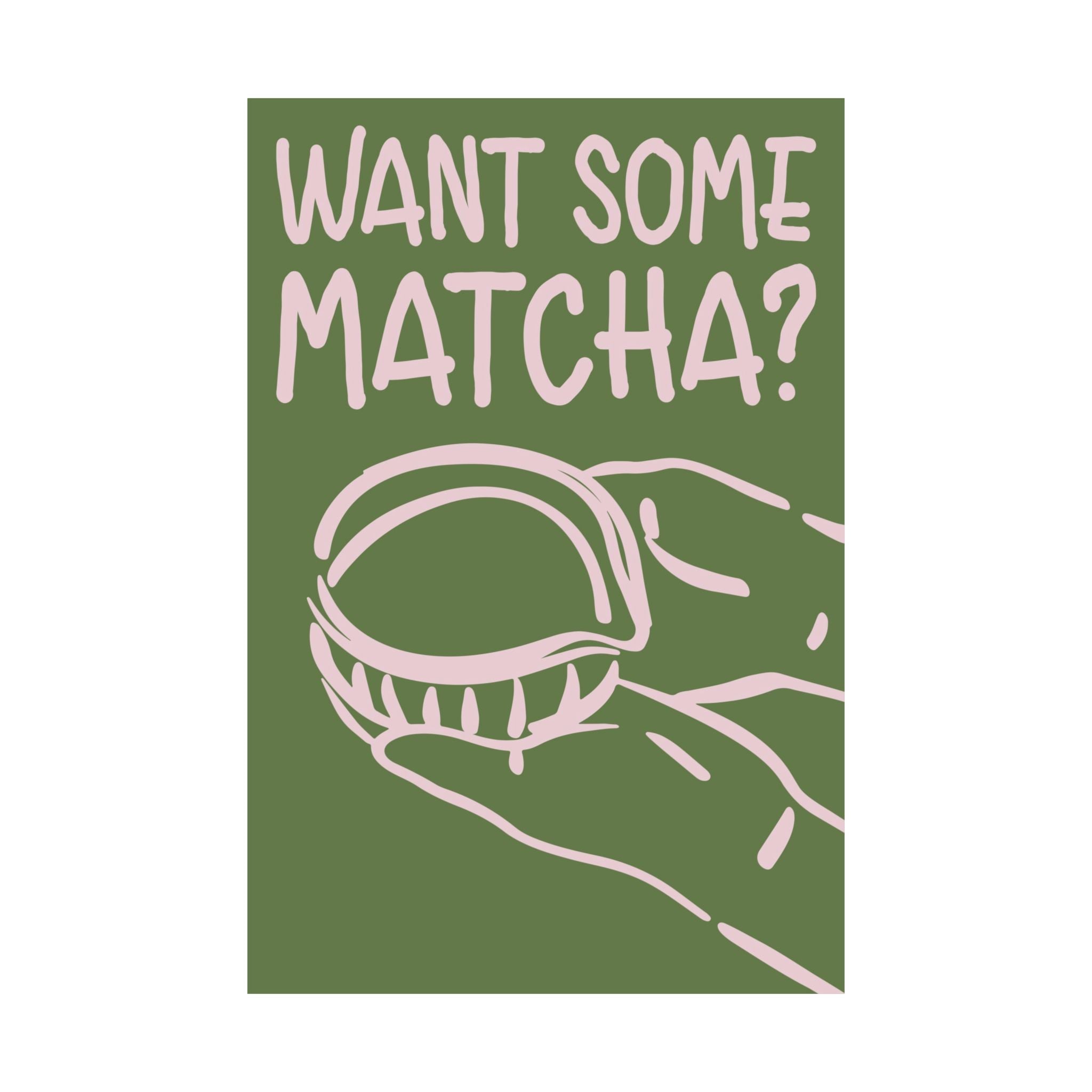 Funky Want Some Matcha Green Poster, Coffeebar Doodle Wall Art Print