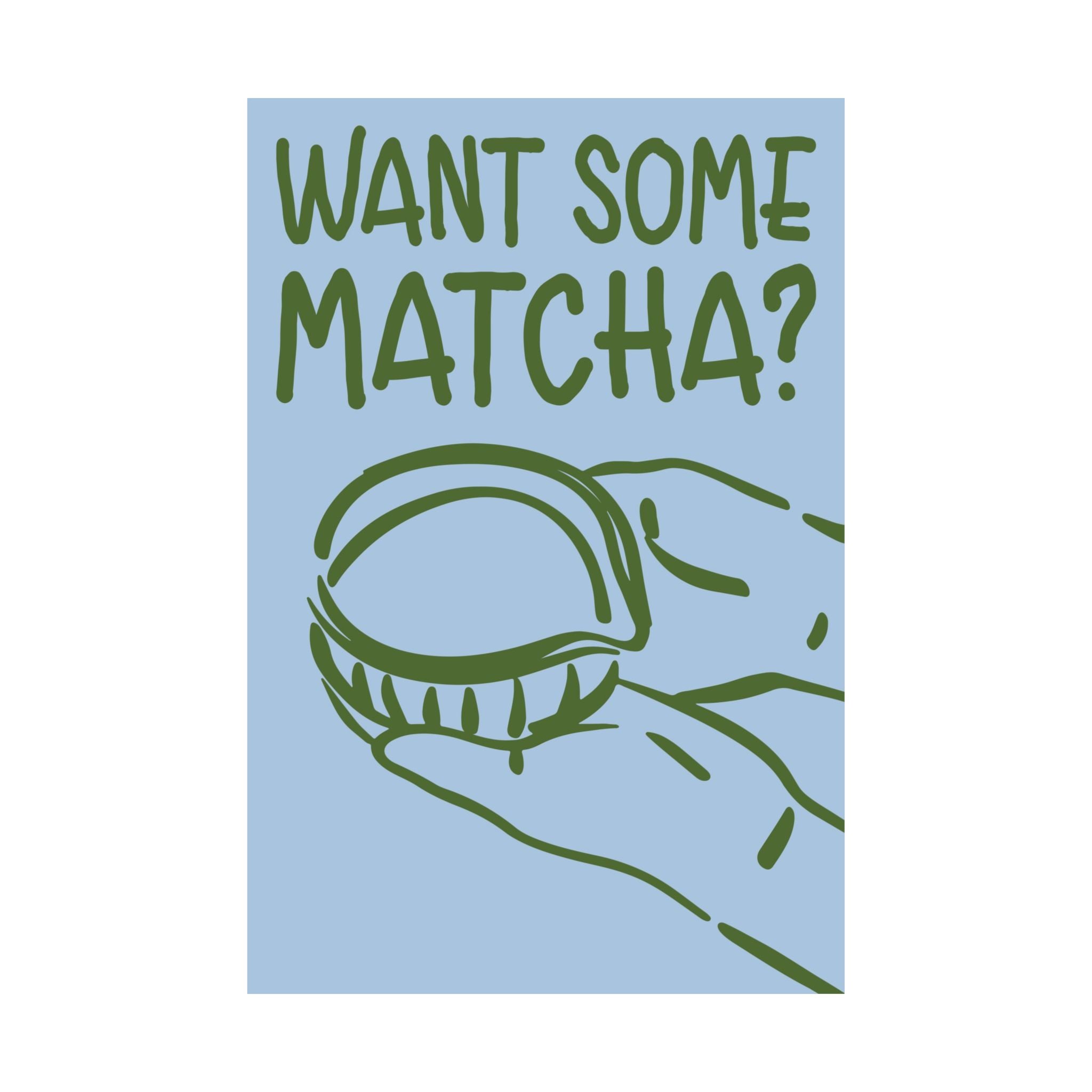 Funky Want Some Matcha Blue Green Poster, Coffeebar Doodle Print