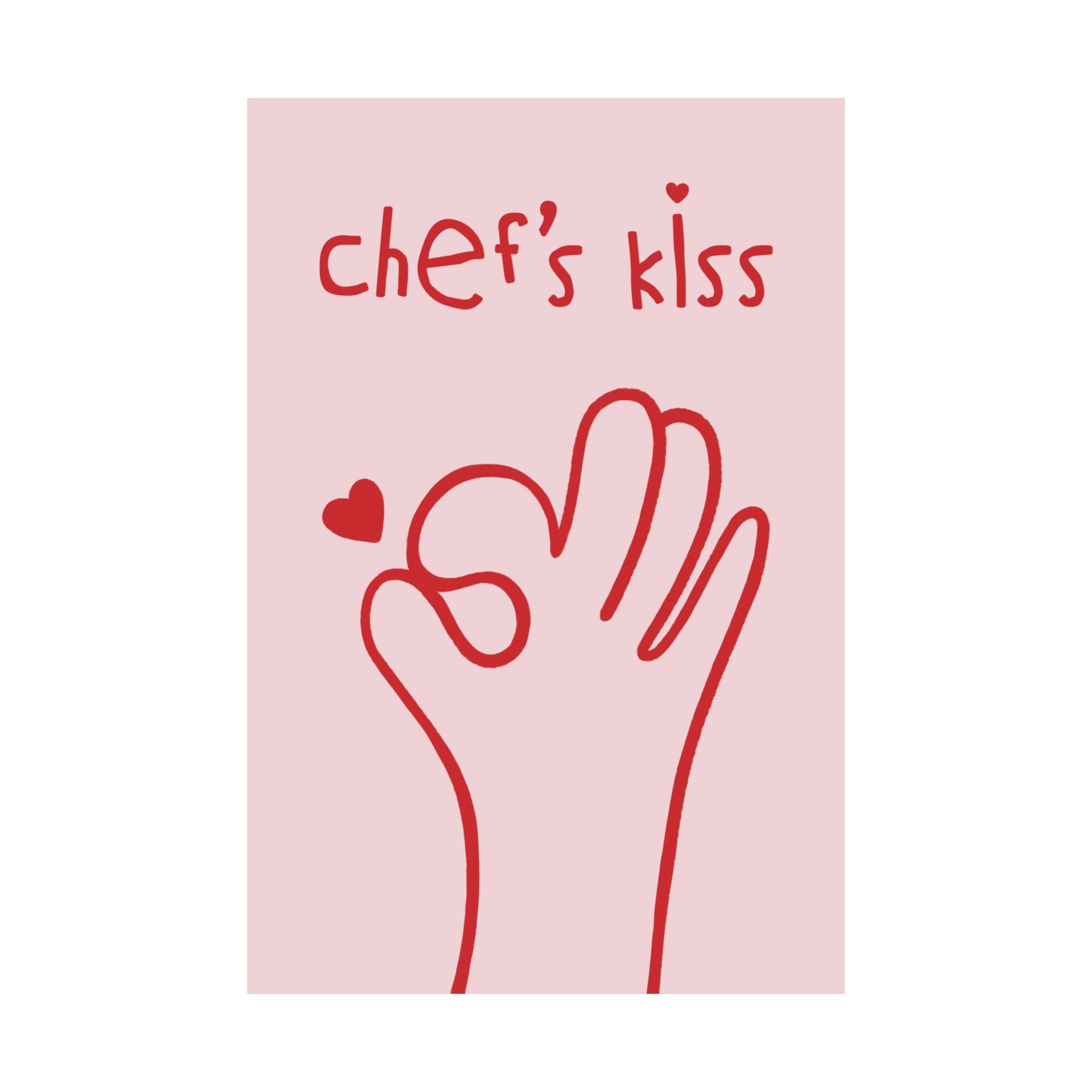 Chef's Kiss Doodle Kitchen Poster, Cooking Pink & Red Wall Art Print