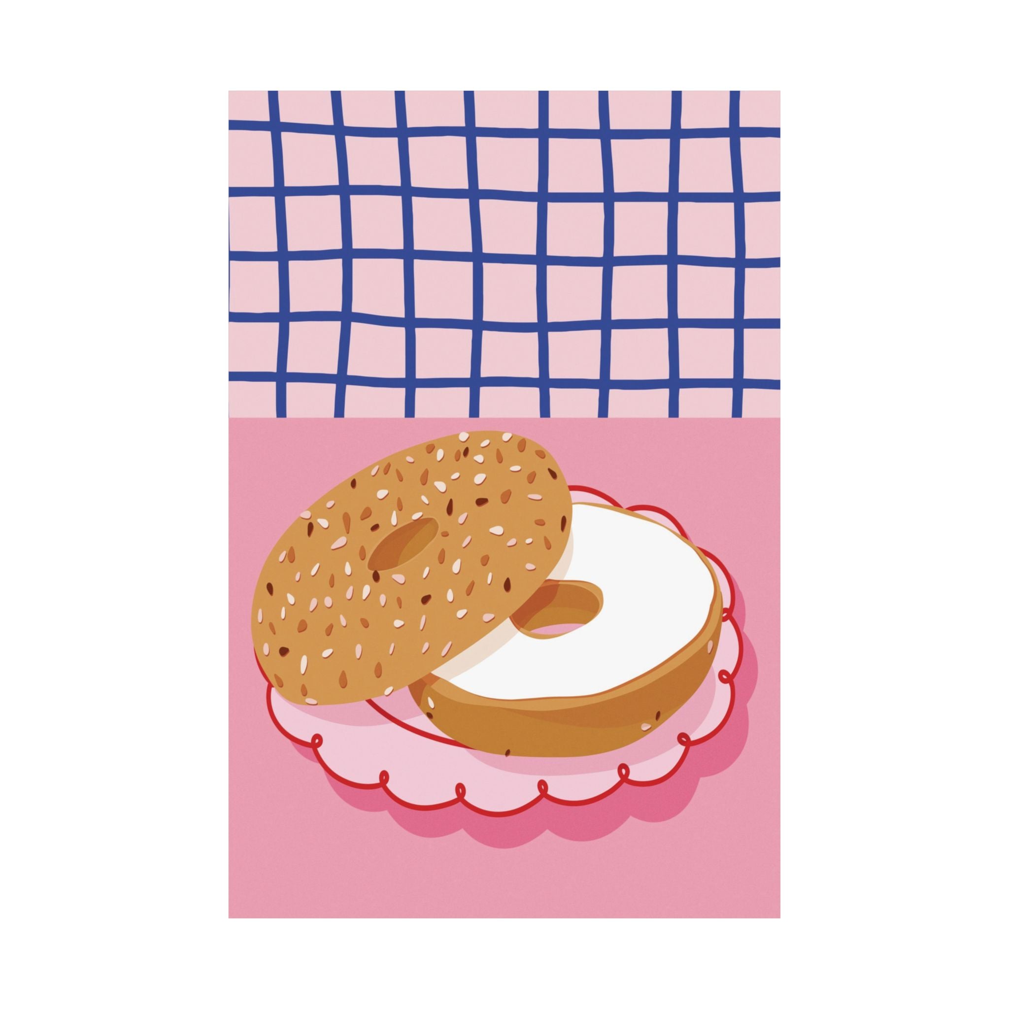 Eclectic Bagel Cream Cheese Poster, Retro Pink & Blue Breakfast Wall Poster