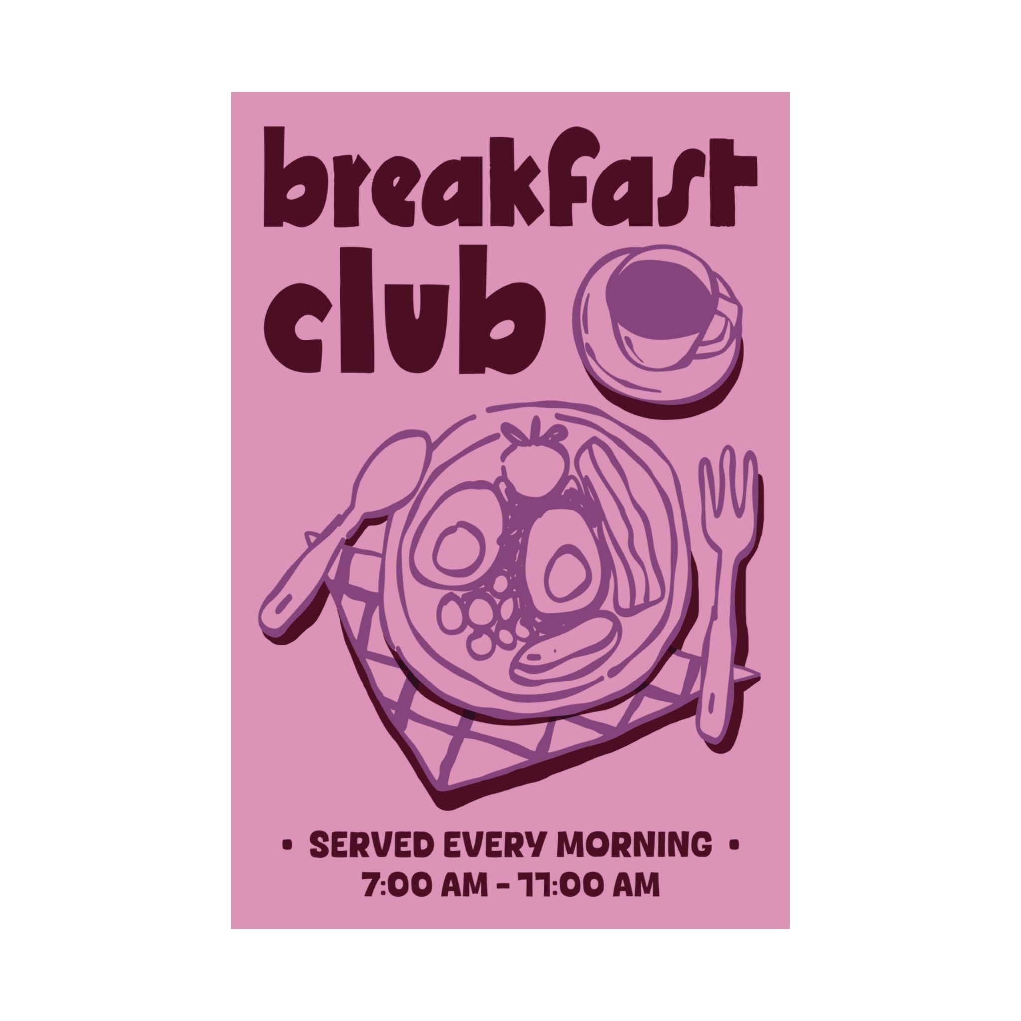Doodle Breakfast Club Poster, Food & Coffee Lilac, Purple, Burgundy Wall Art Print