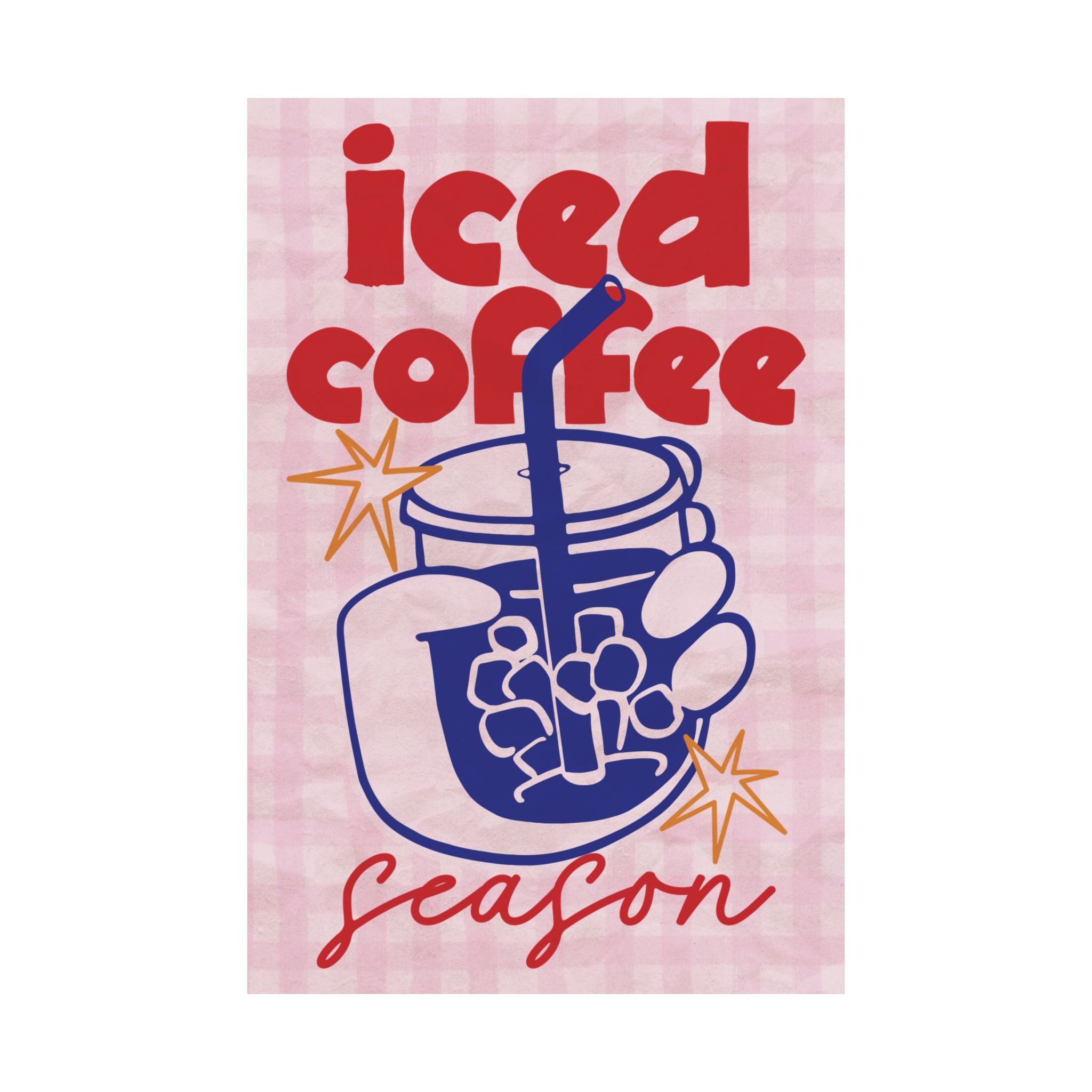 Iced Coffee Season Poster, Eclectic Red, Blue Coffeebar Corner Print