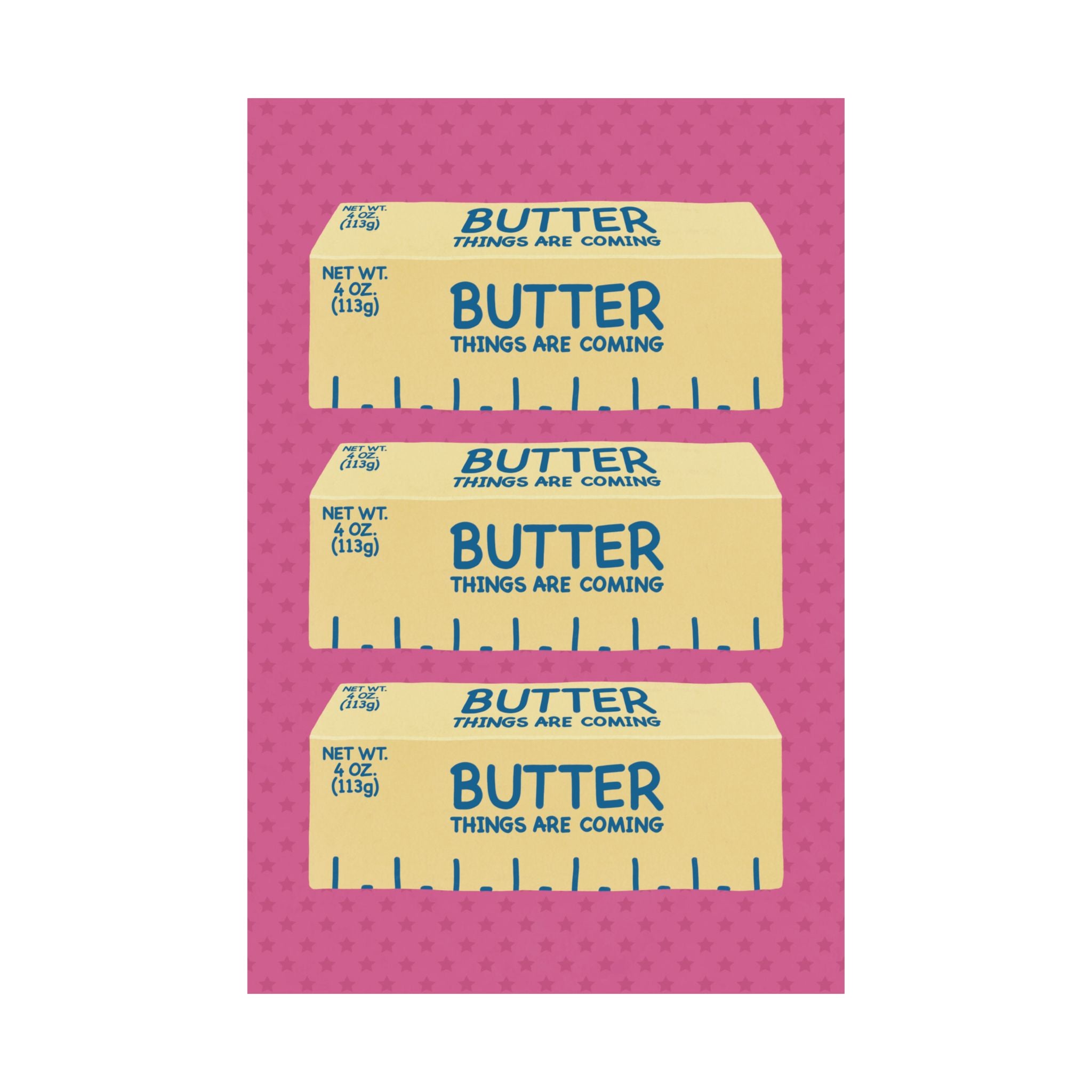 Butter Things Are Coming Illustration Poster, Pink Yellow Retro Eclectic Food Print