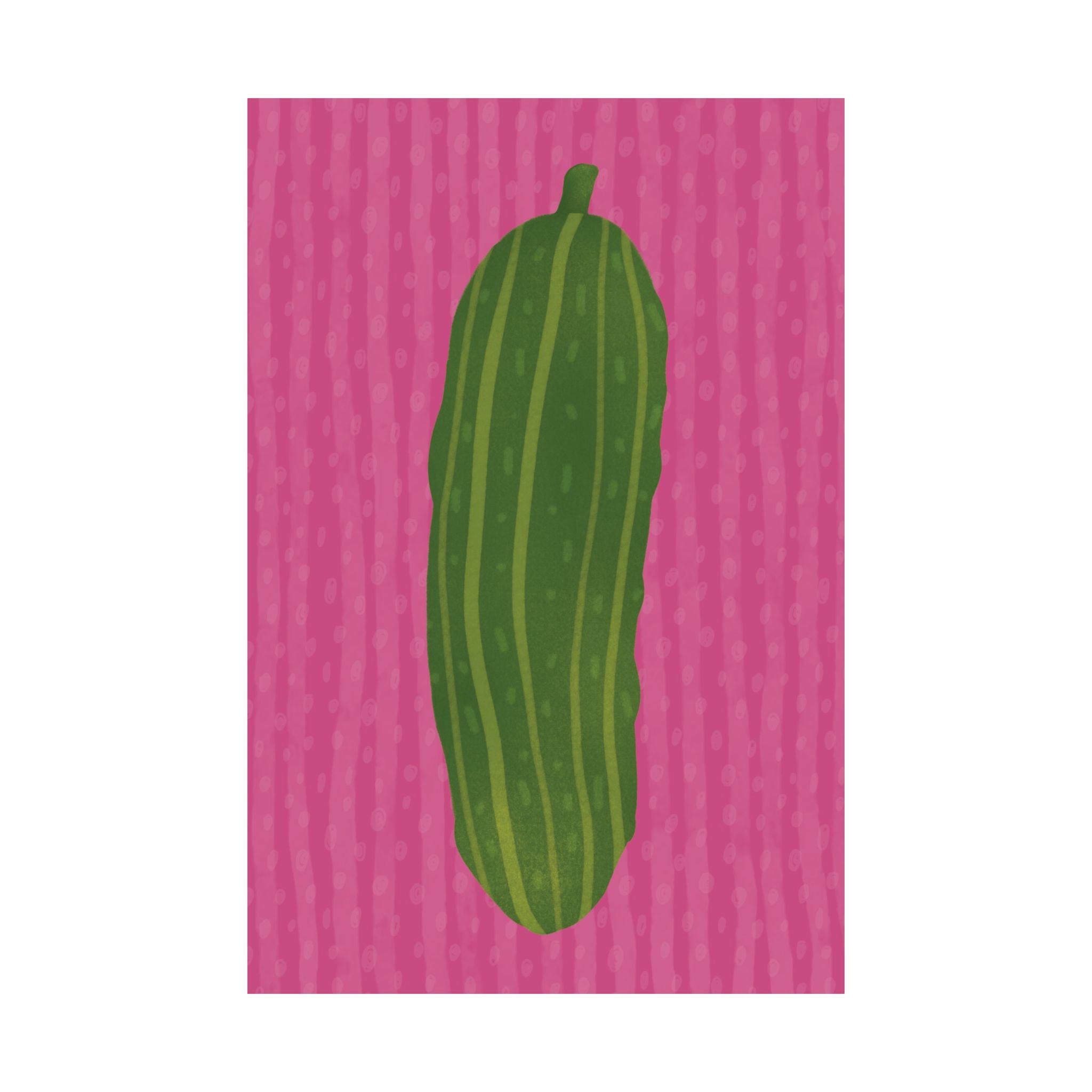 Pickle Eclectic Illustration Poster, Pink Green Retro Food Art Print