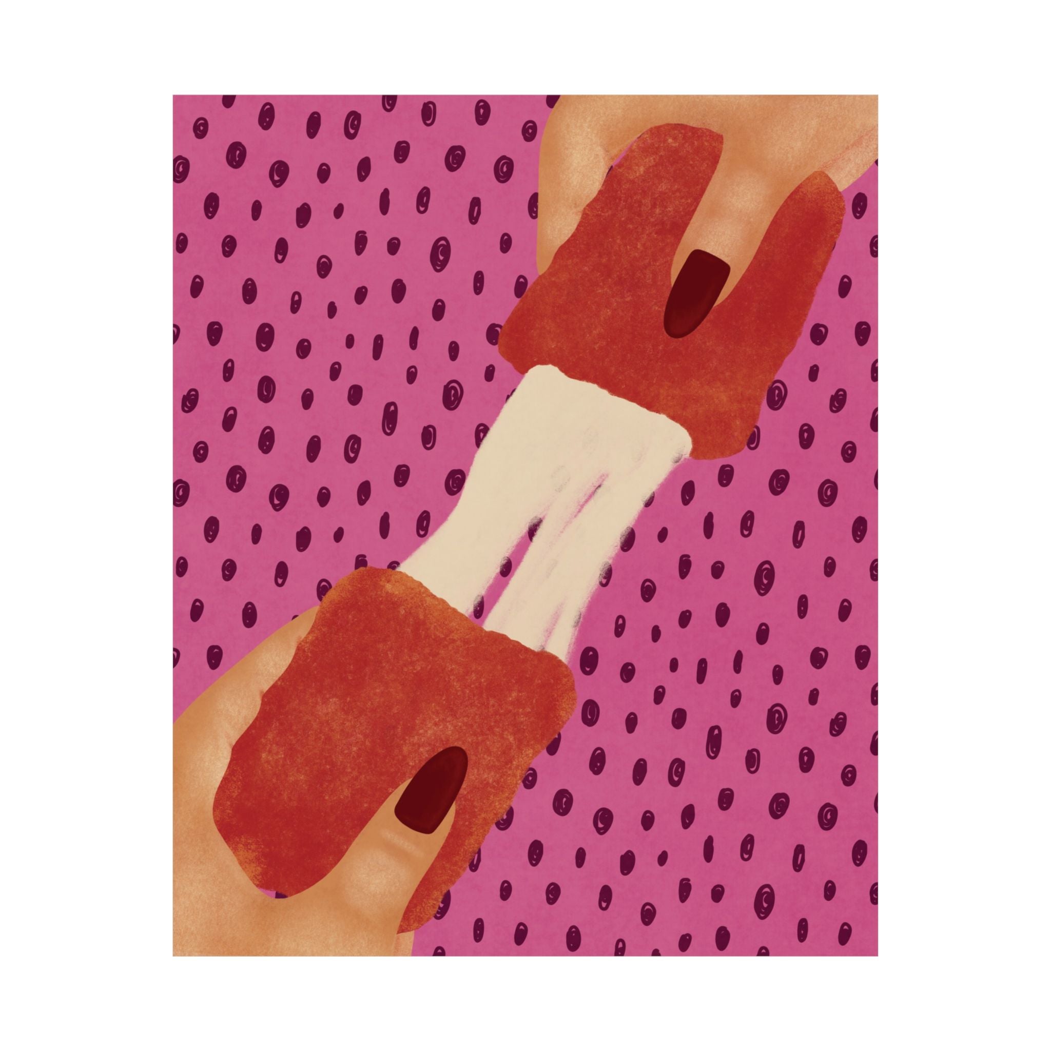 Eclectic Cheese Pull Illustration Poster, Pink Green Retro Food Art Print