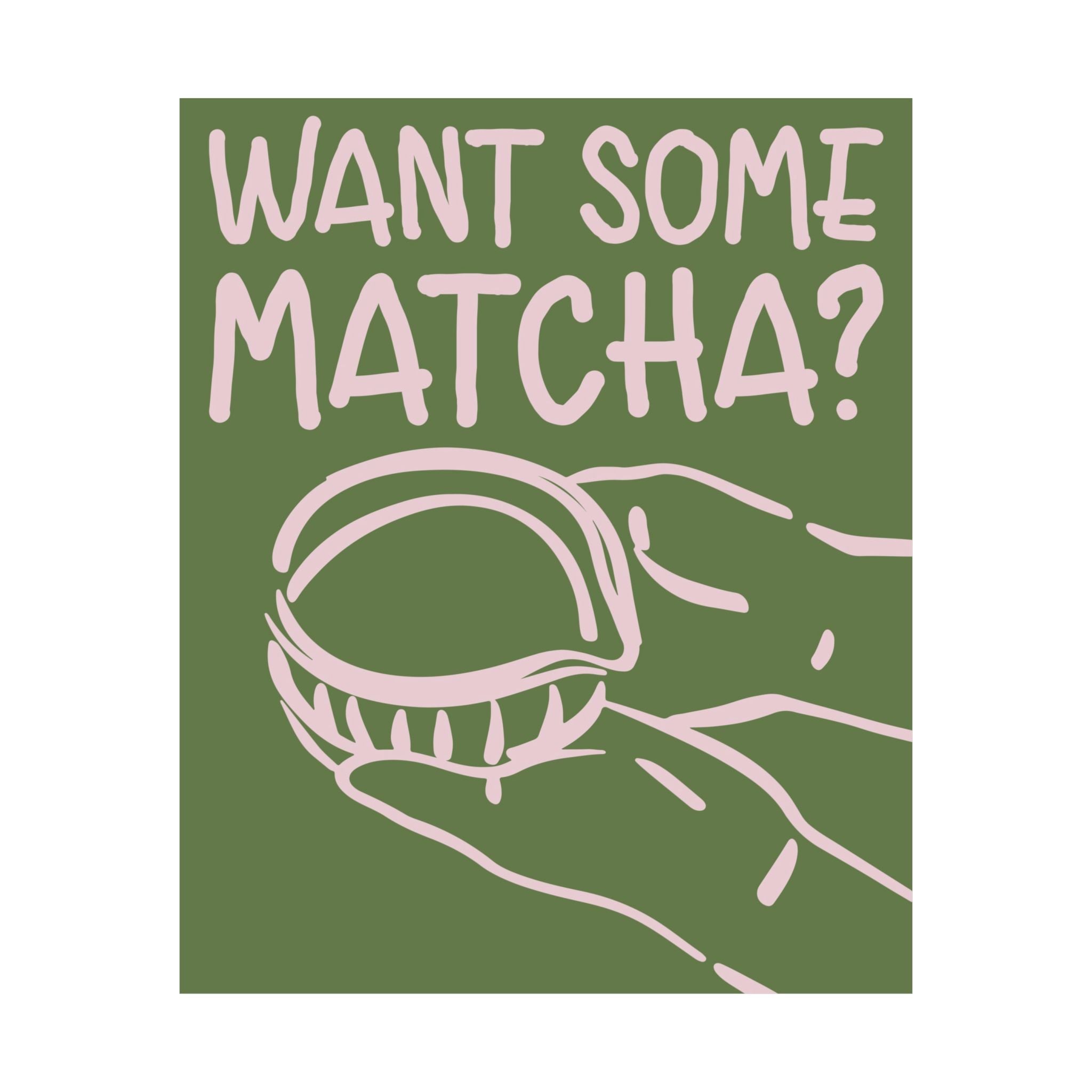 Funky Want Some Matcha Green Poster, Coffeebar Doodle Wall Art Print