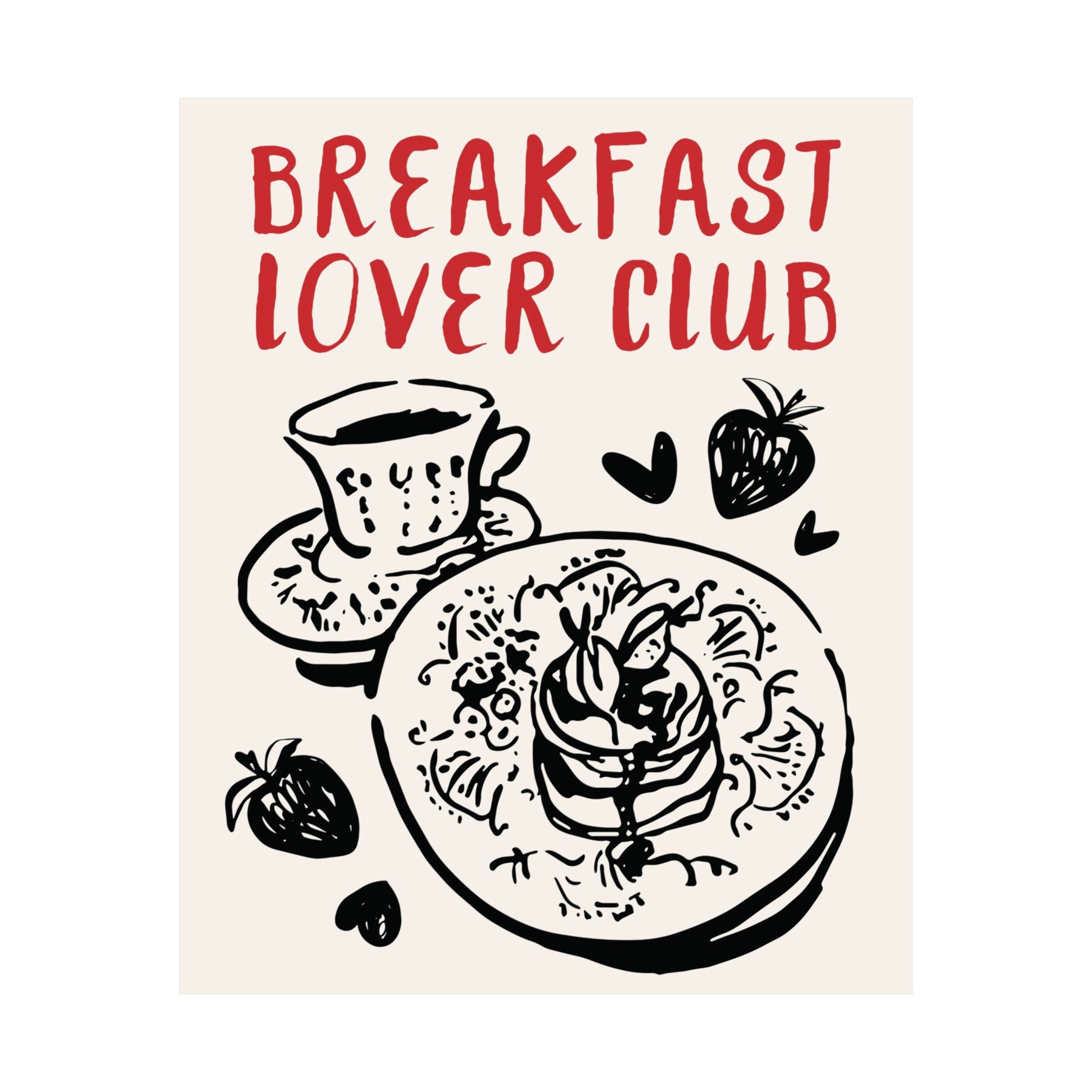 Doodle Breakfast Lover Club Poster, Pancakes & Coffee Food Wall Art Print
