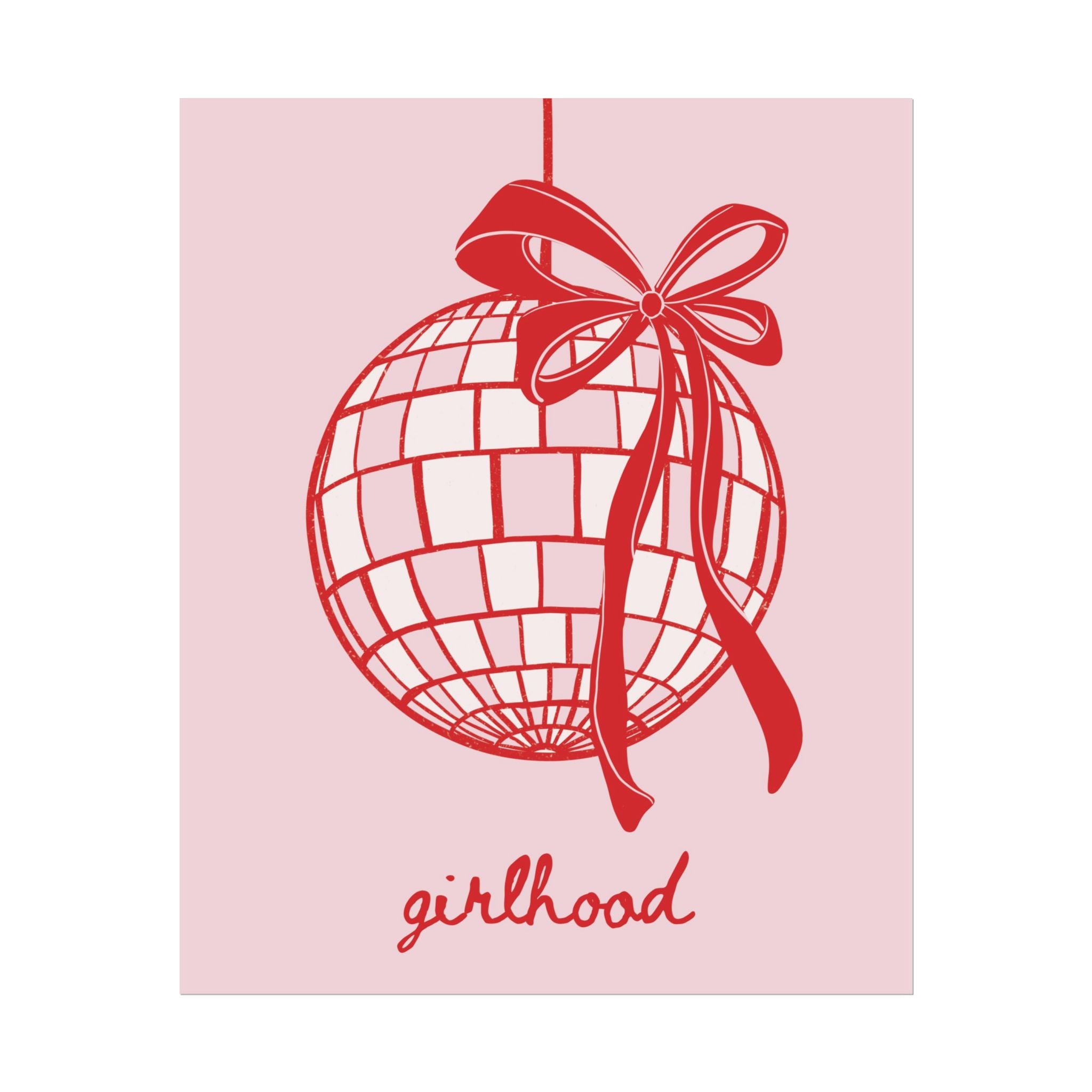 Coquette Girlhood Disco Ball & Bow Poster, Preppy Doodle Art Print