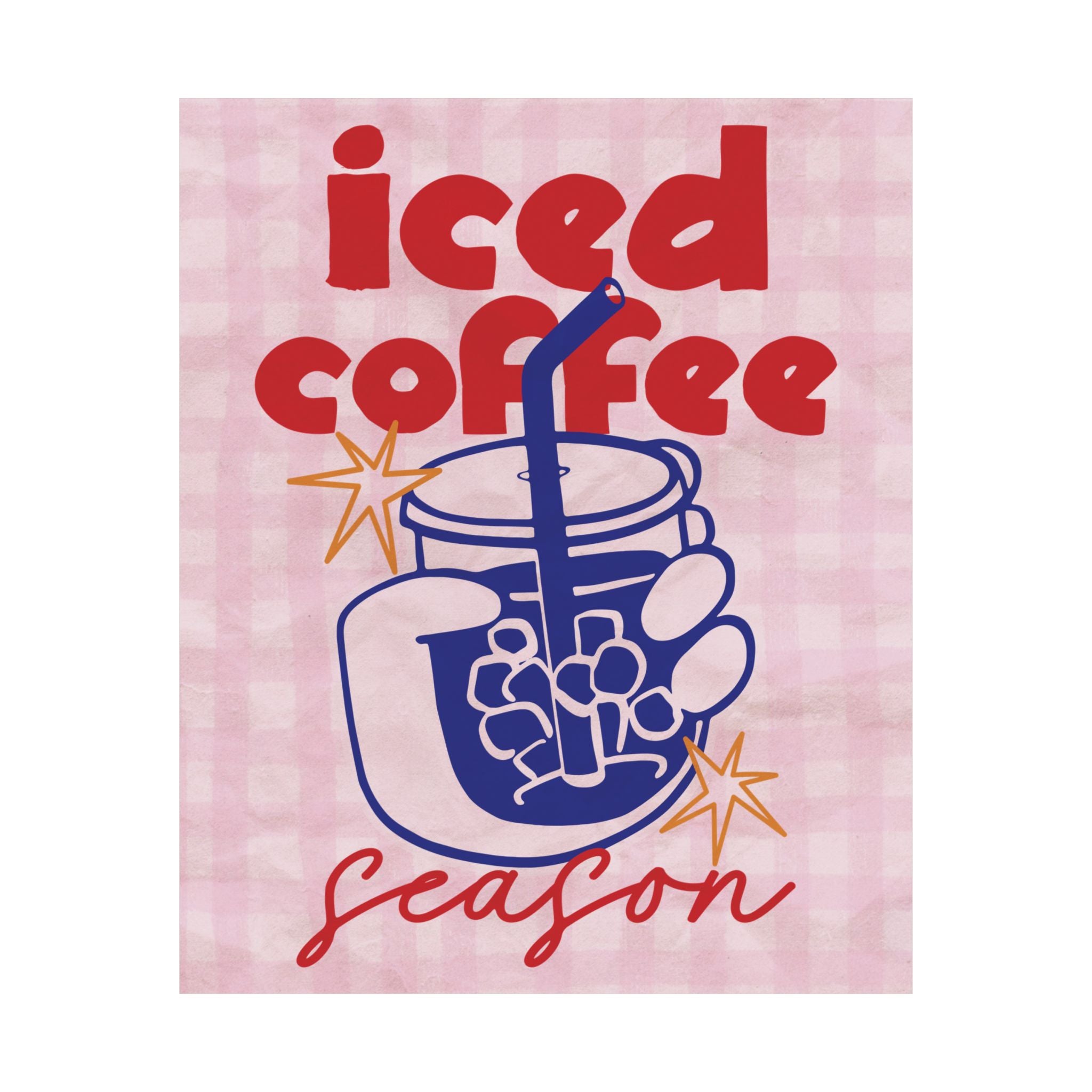 Iced Coffee Season Poster, Eclectic Red, Blue Coffeebar Corner Print